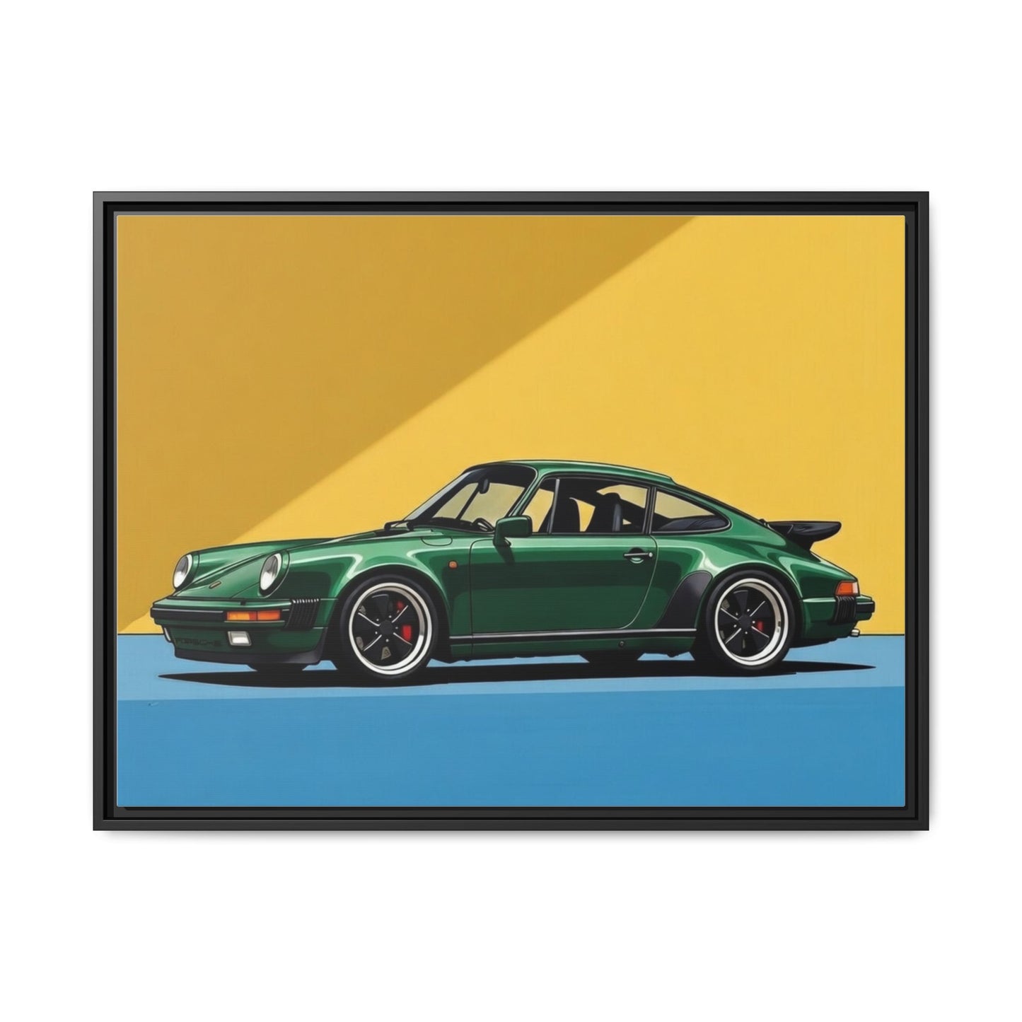Framed Matte Canvas — Green Sports Car Wall Art