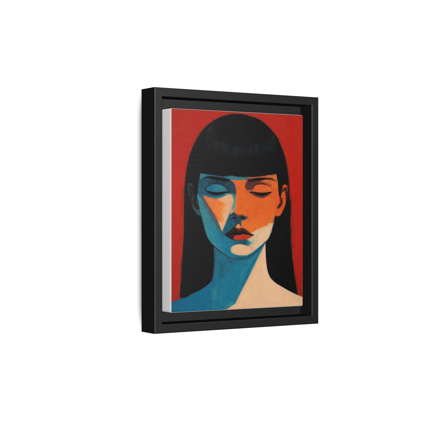 Framed Matte Canvas Art – Minimalist Portrait in Red & Teal