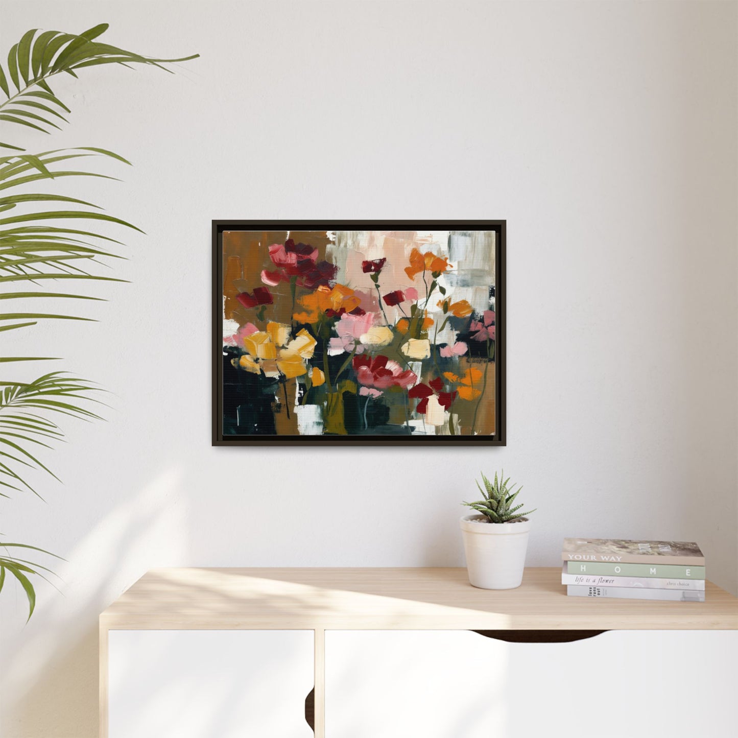 Framed Matte Canvas Floral Abstract Wall Art