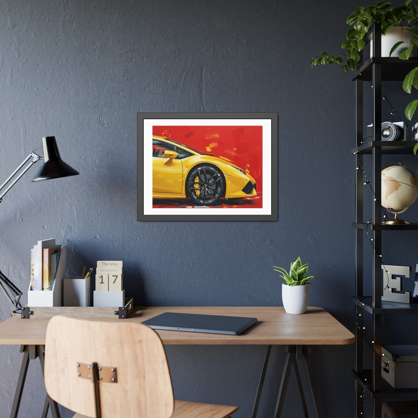 Yellow Sports Car Framed Poster — Modern Automotive Wall Art