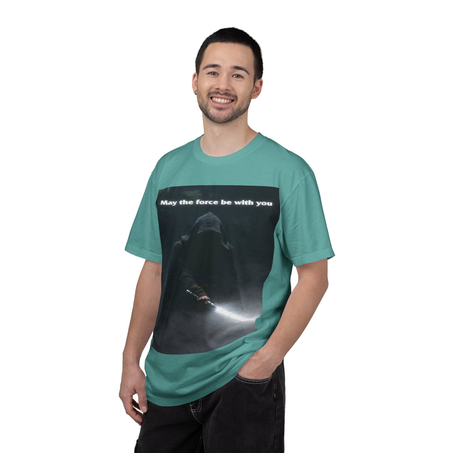 May the Force Be With You T-Shirt — Dark Hooded Lightsaber Graphic Tee