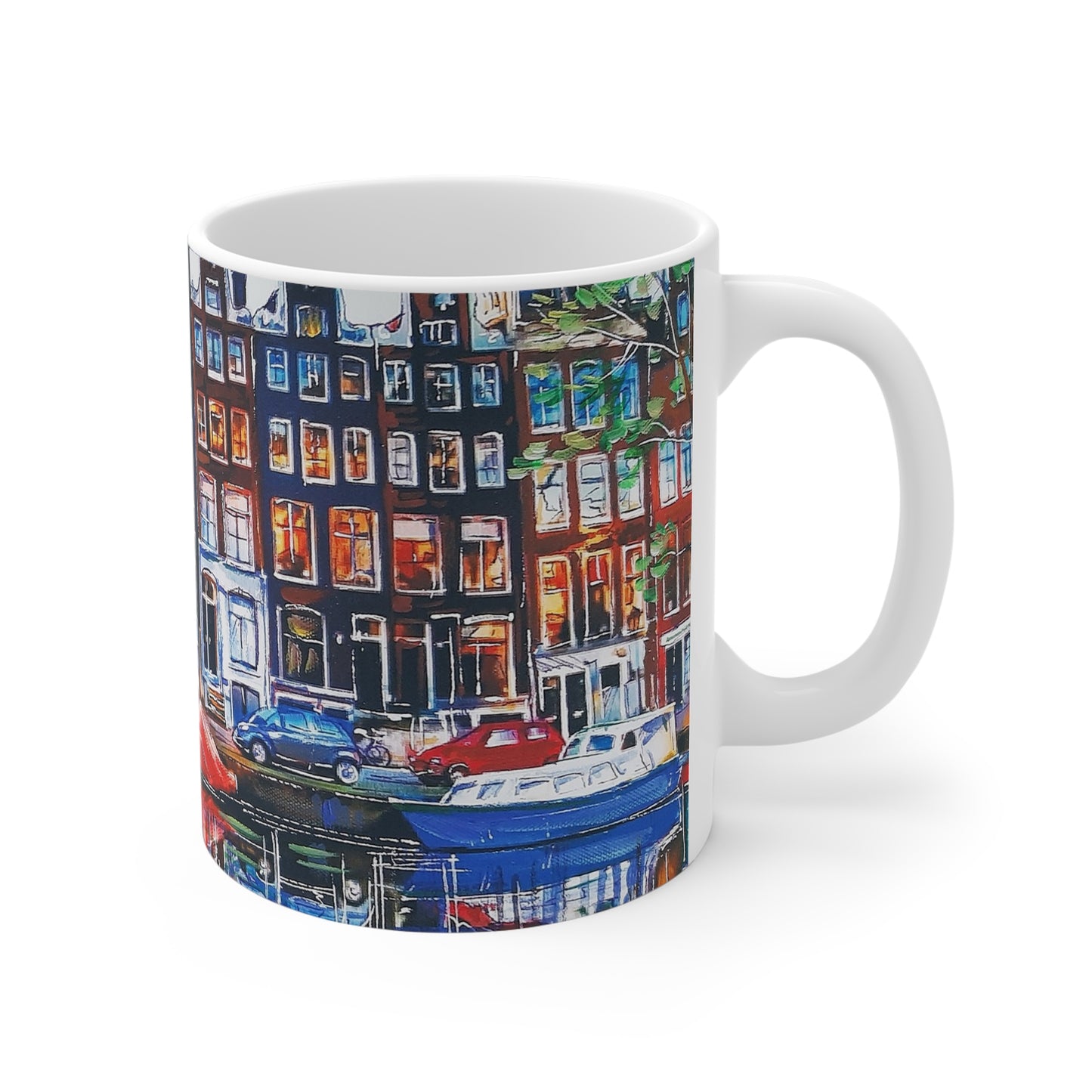 Amsterdam Canal Houses Coffee Mug – Colorful Cityscape 11oz Ceramic Mug