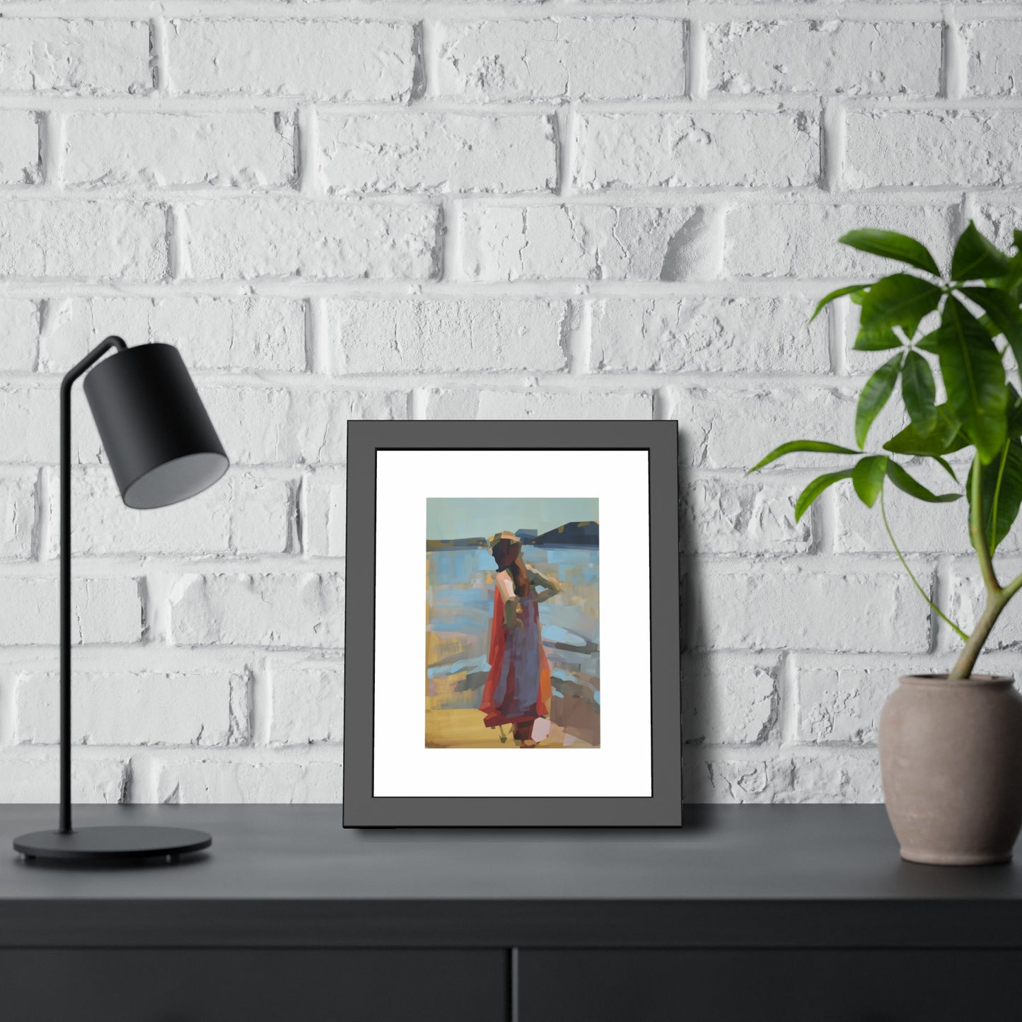 Framed Art Print — Woman at the Shore Impressionist Poster