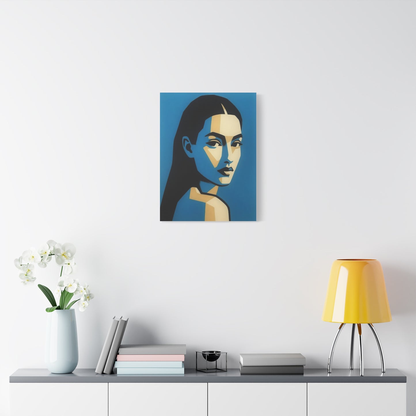 Blue Geometric Portrait Canvas - Modern Stretched Wall Art