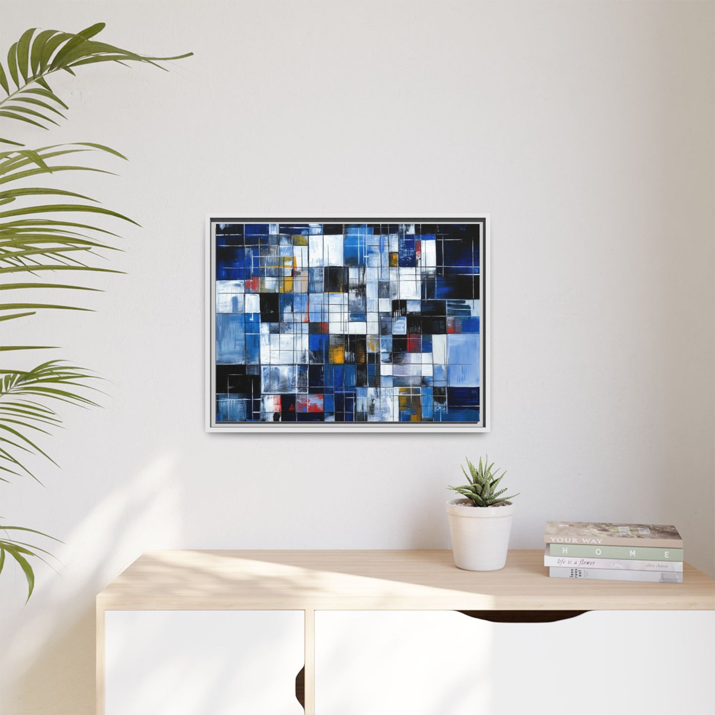 Abstract Blue Grid Matte Canvas Framed Art Print
