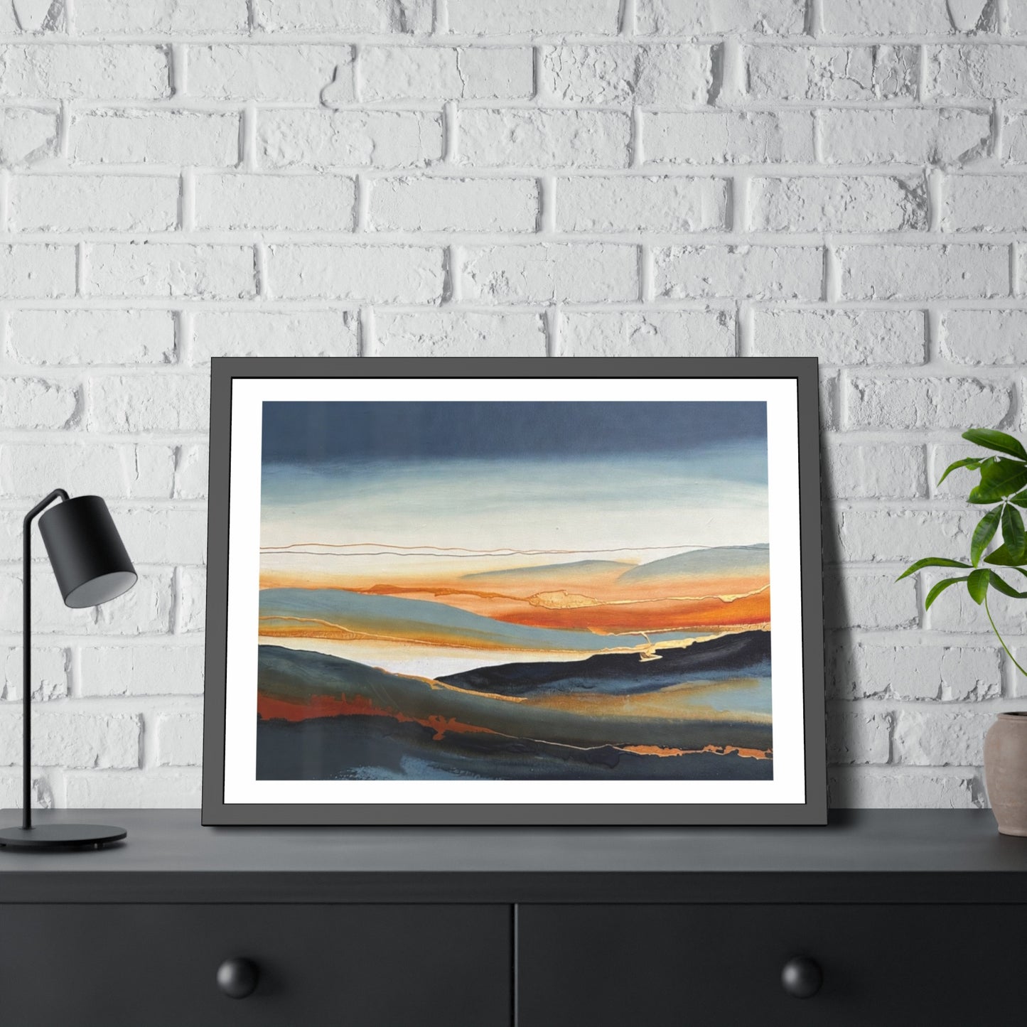Abstract Golden Landscape Framed Poster — Contemporary Wall Art