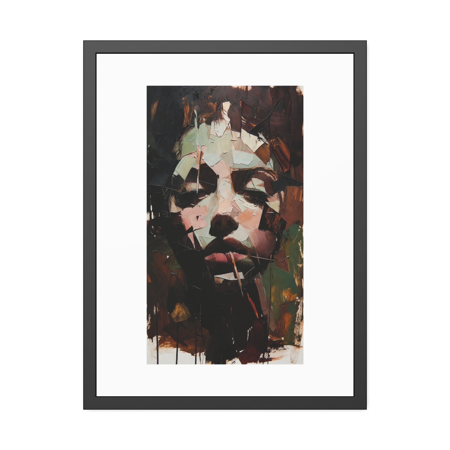 Abstract Portrait Framed Art Print — Moody Contemporary Face Poster for Home & Office