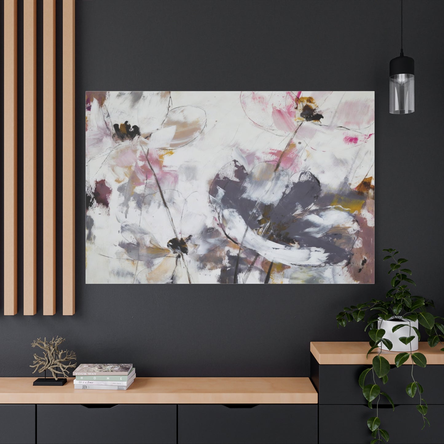 Abstract Floral Canvas Wall Art — Soft Neutral Blossoms Matte Stretched Canvas