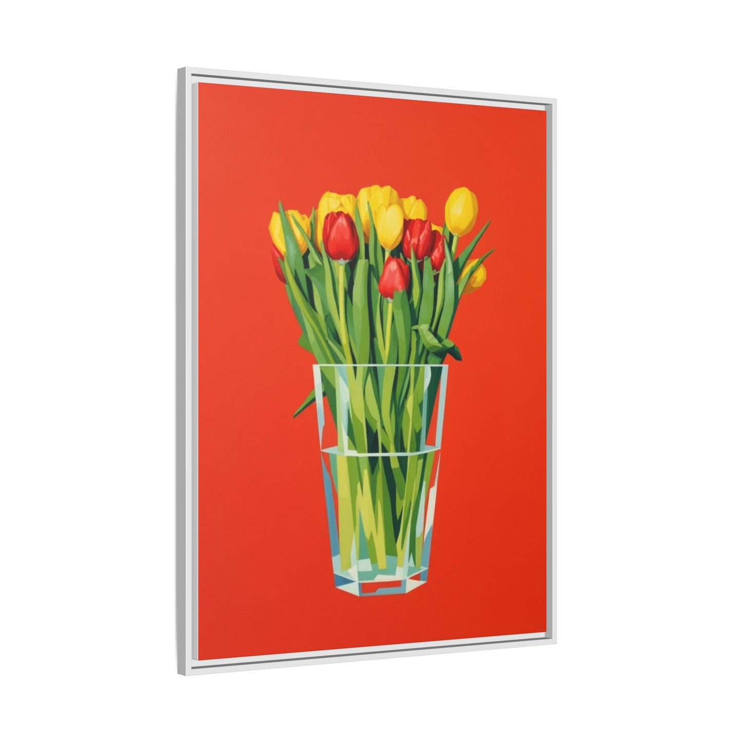 Framed Tulip Bouquet Matte Canvas Art — Vibrant Red Floral Wall Print