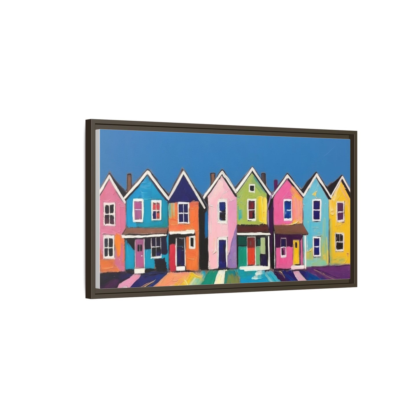 Colorful Beach Houses Matte Canvas Framed Wall Art