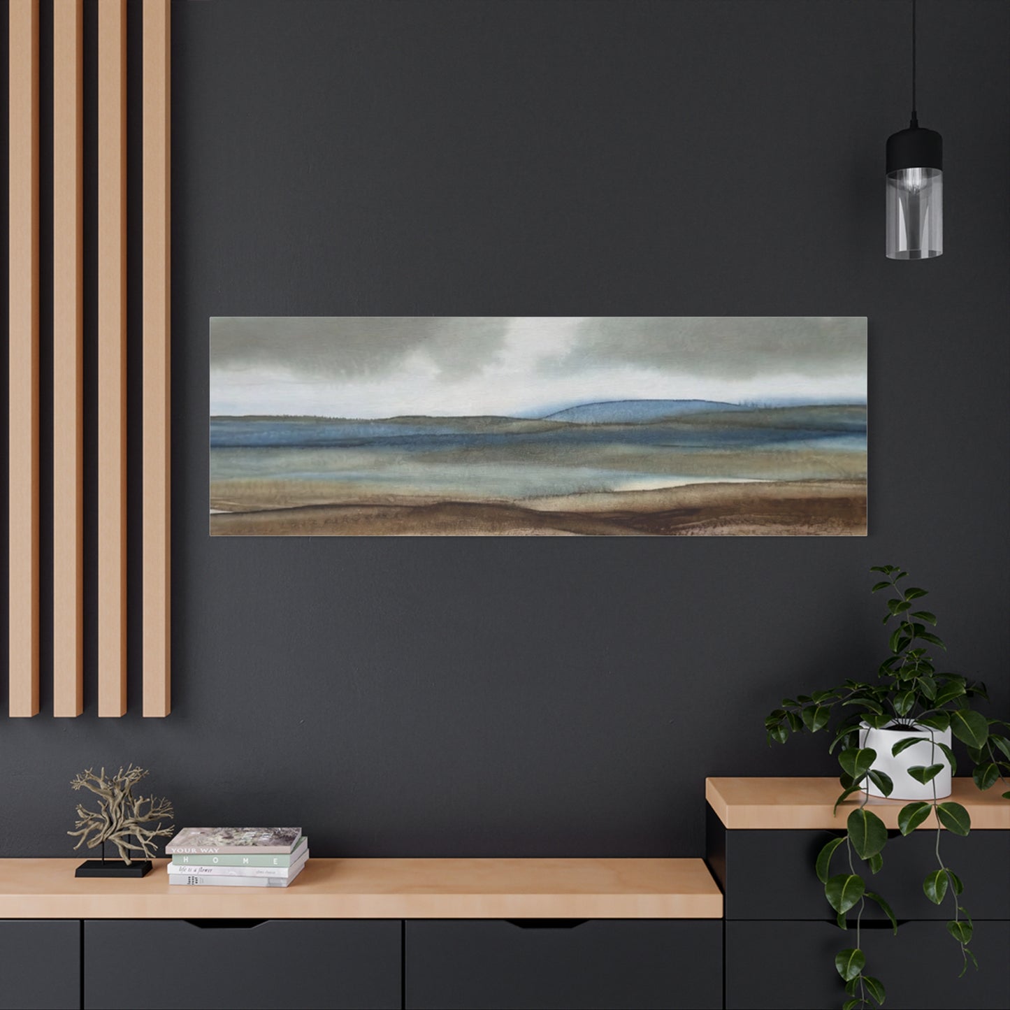 Coastal Mist Matte Canvas Print — Serene Blue-Brown Landscape Wall Art