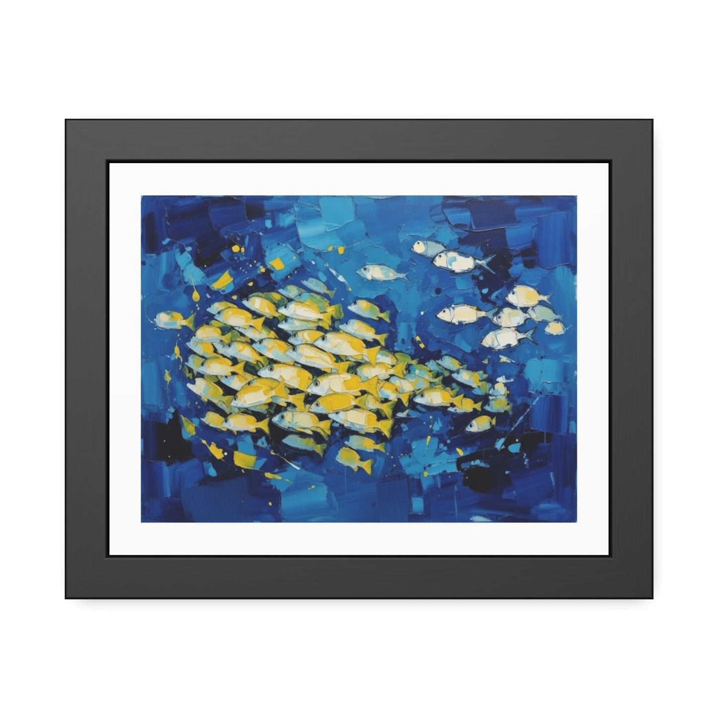 Framed Fish Poster — Blue School of Fish Nautical Wall Art Print