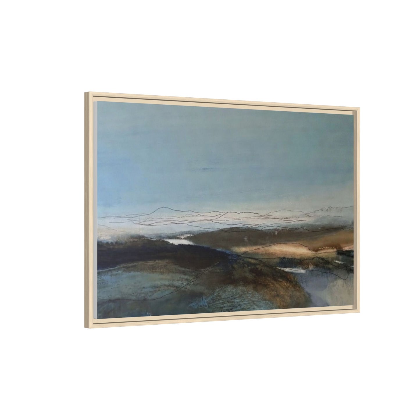 Framed Matte Canvas Wall Art — Serene Abstract Blue Landscape