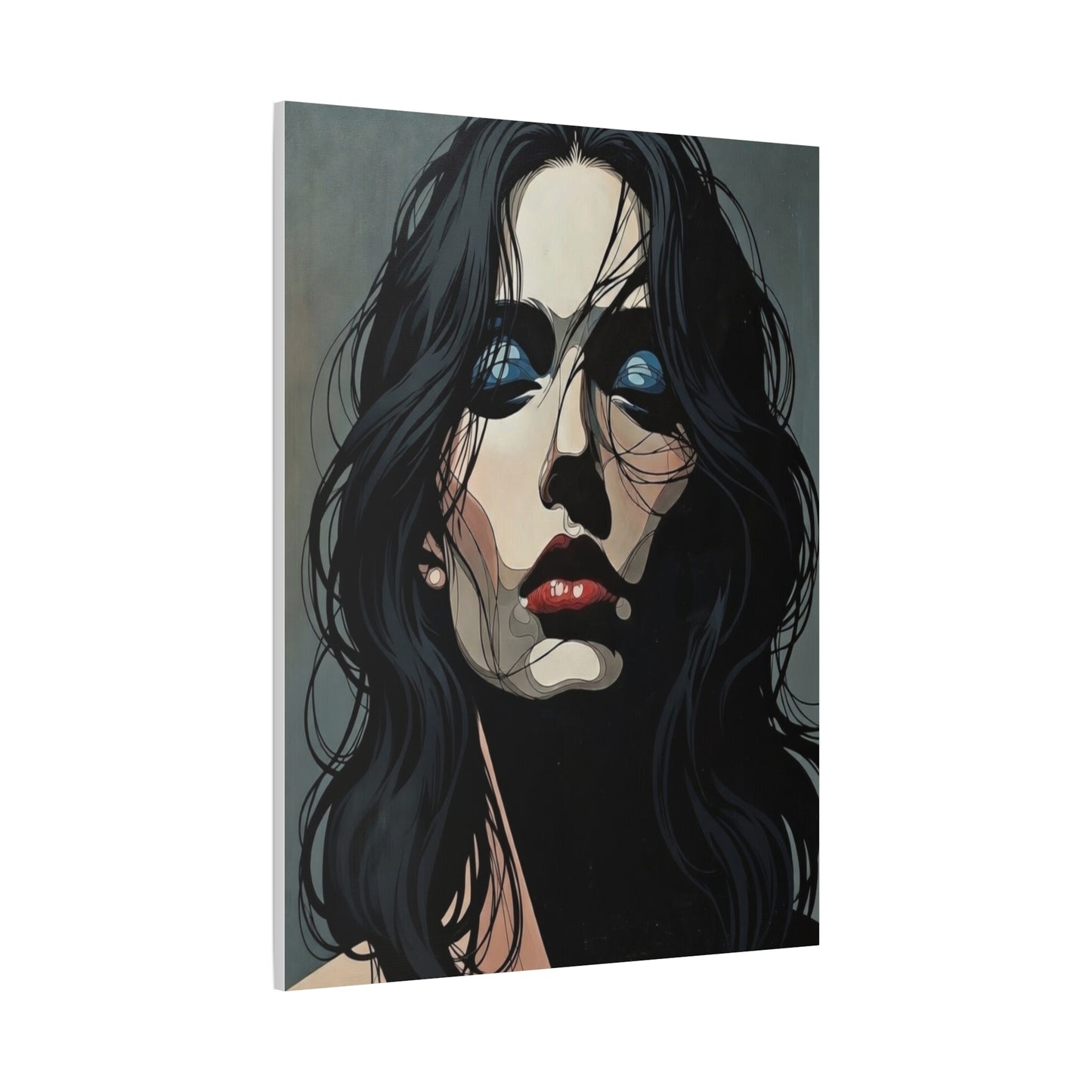 Dark Glam Portrait Canvas Art — Moody Woman Face Matte Stretched Wall Decor