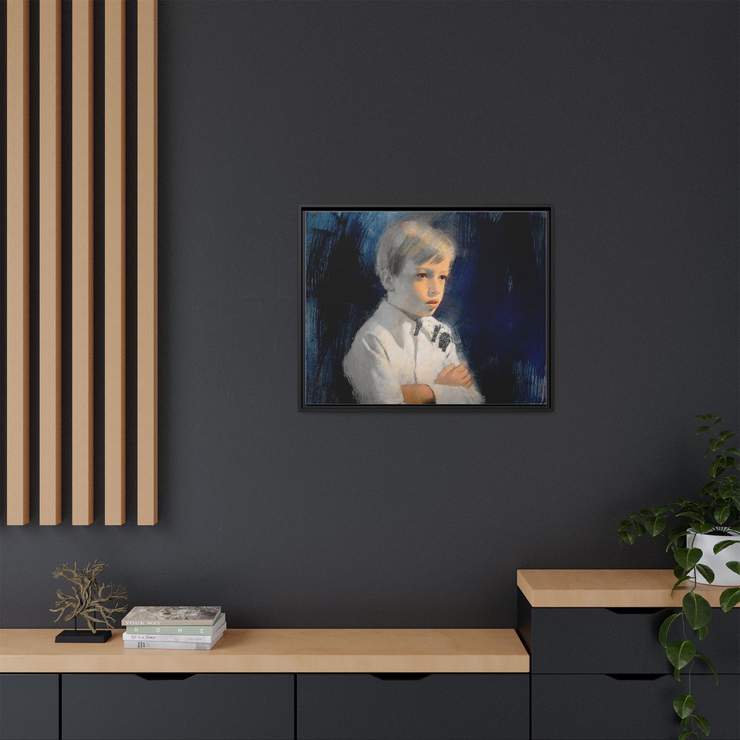 Painting of boy by Unknown Artist Framed Matte Canvas Wall Art Print