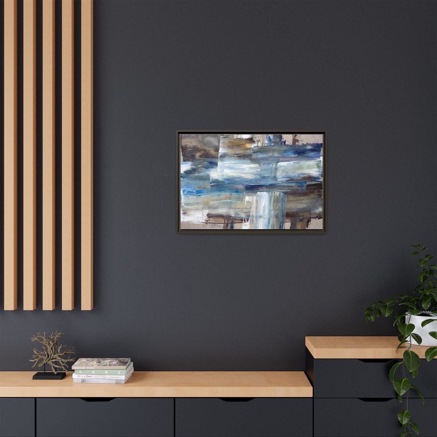 Abstract Blue Coastal Matte Canvas Framed Wall Art