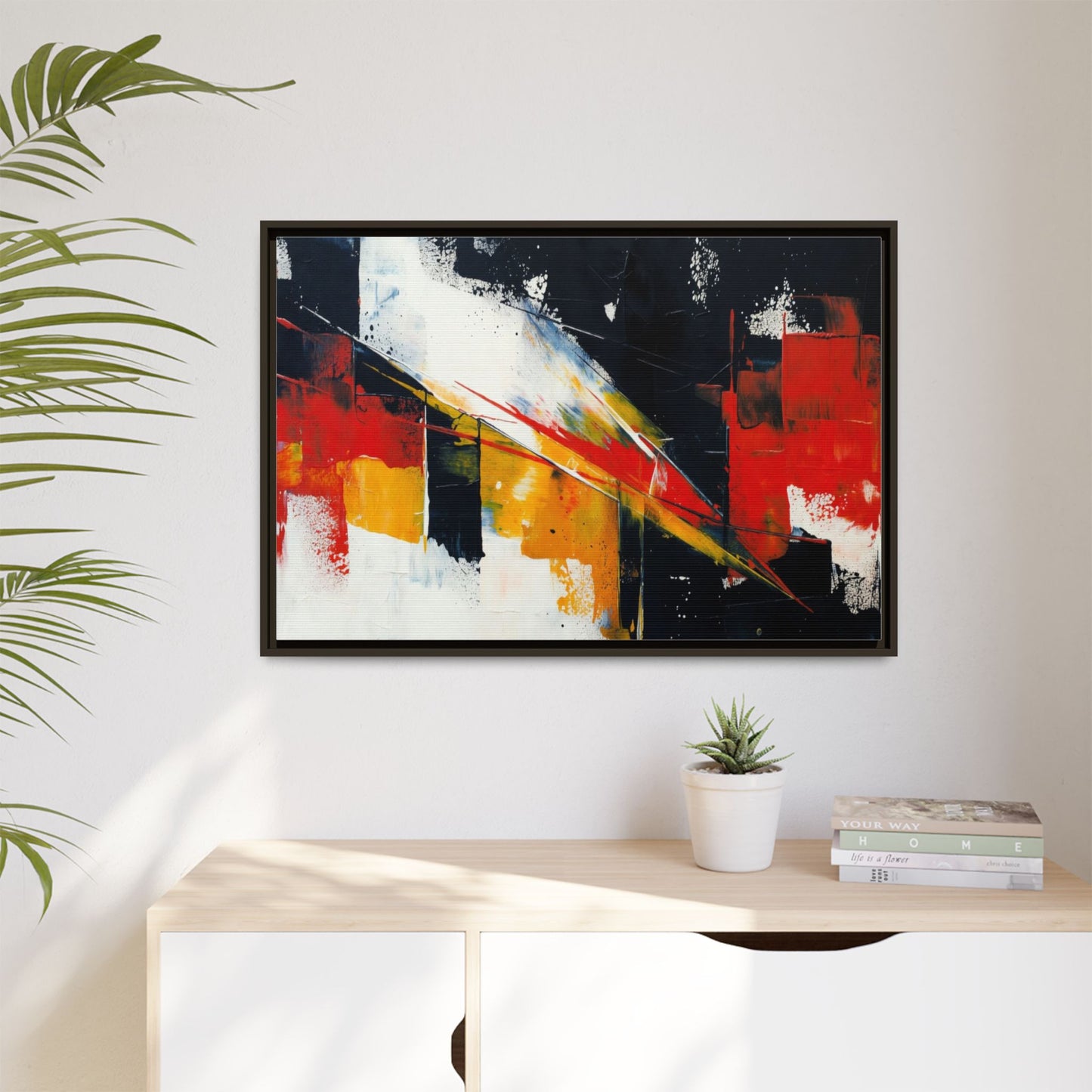 Abstract Red & Black Framed Canvas Print — Modern Geometric Wall Art