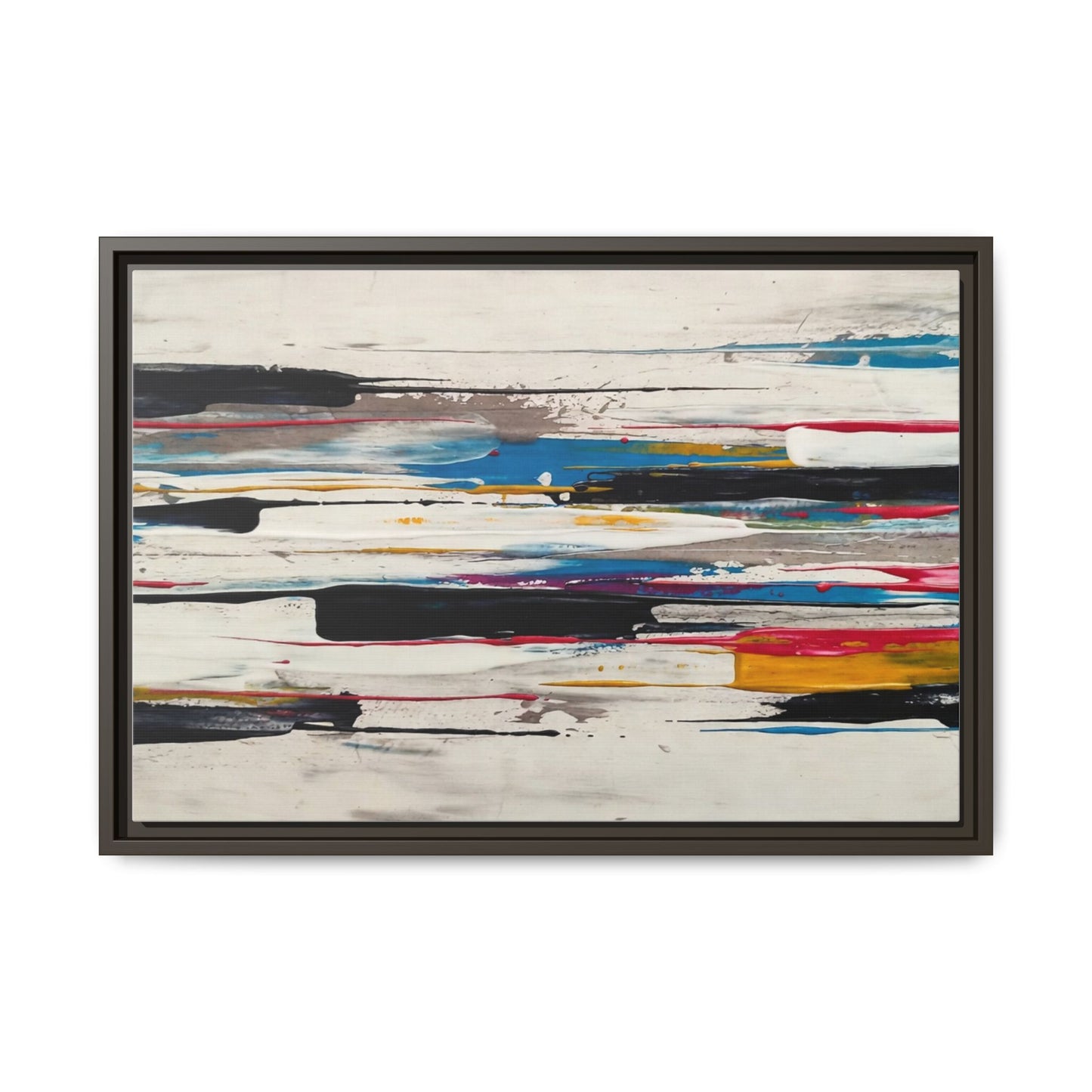 Abstract Multi-Color Framed Canvas Wall Art — Modern Horizontal Brushstroke Print