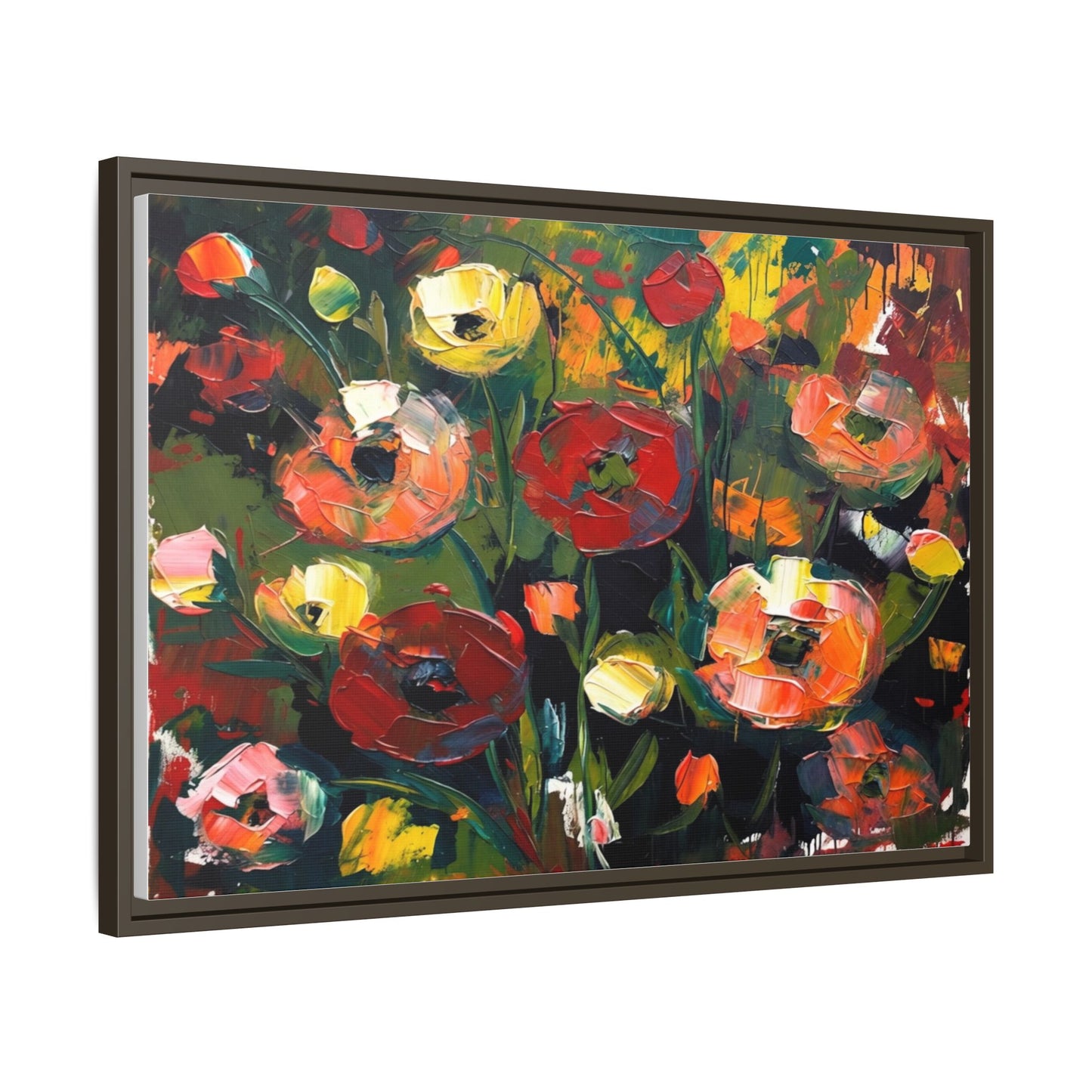 Framed Floral Canvas Print — Vibrant Abstract Poppies Wall Art