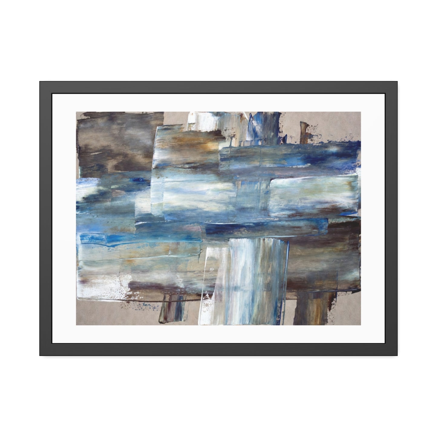 Abstract Blue Horizon Framed Paper Poster — Modern Coastal Wall Art