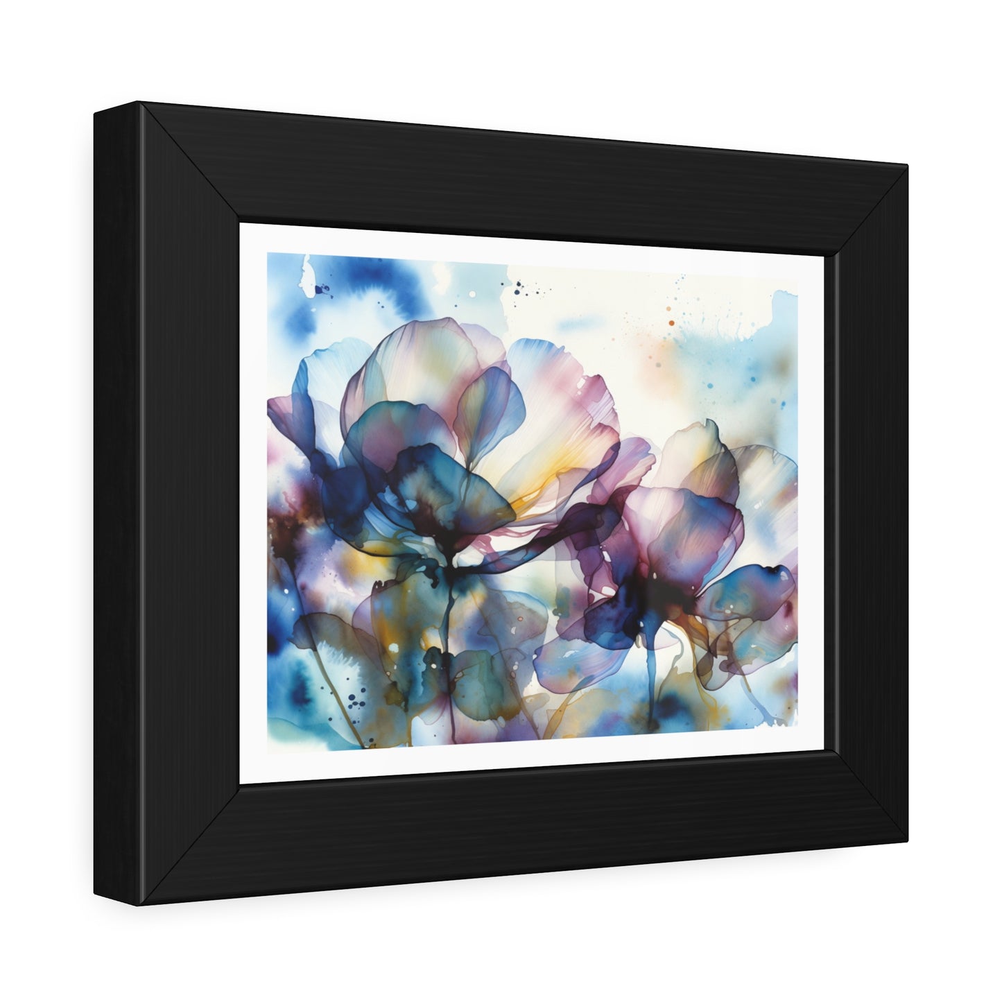 Abstract Blue Floral Framed Poster — Watercolor Flower Art Print