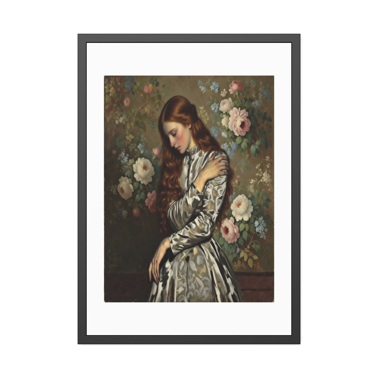 Framed Art Print — Vintage Portrait with Floral Background
