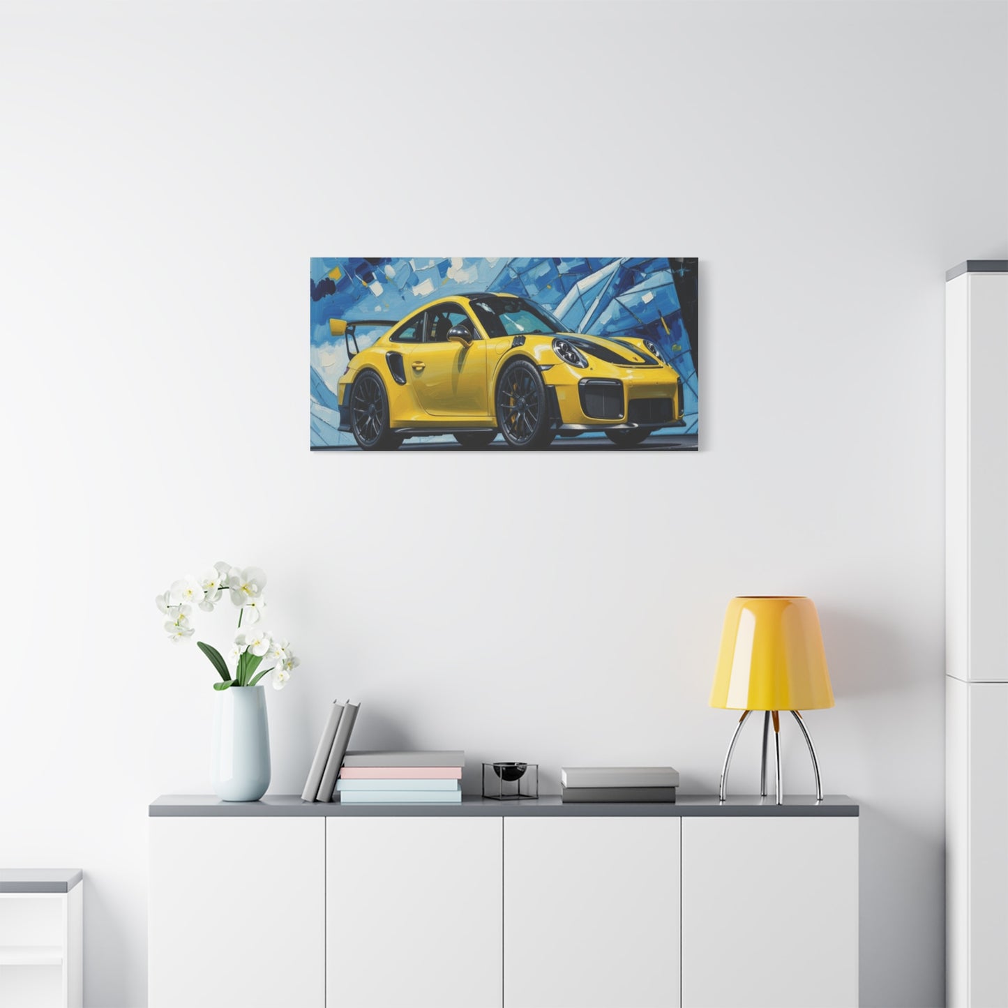 Yellow Porsche Sports Car Canvas Print — Modern Automotive Wall Art