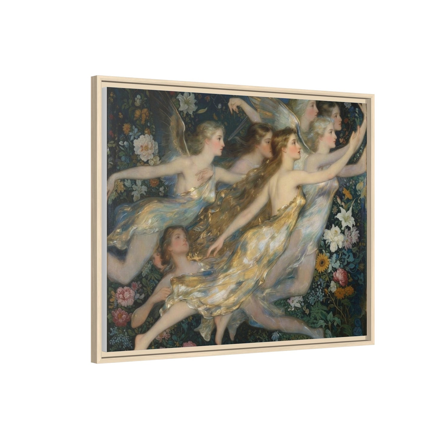 Framed Matte Canvas Wall Art — Vintage Fairies & Floral Painting
