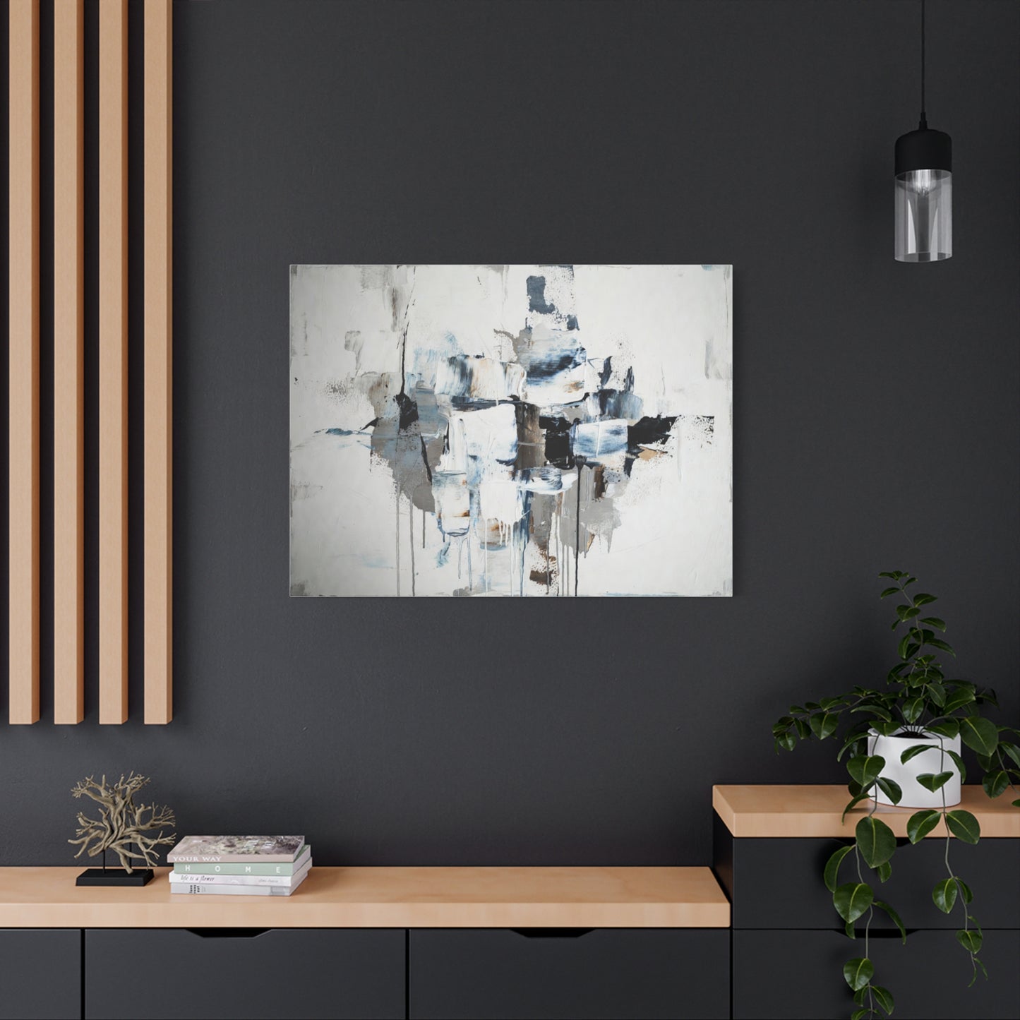 Abstract Blue & Gray Canvas Wall Art — Stretched Matte Canvas