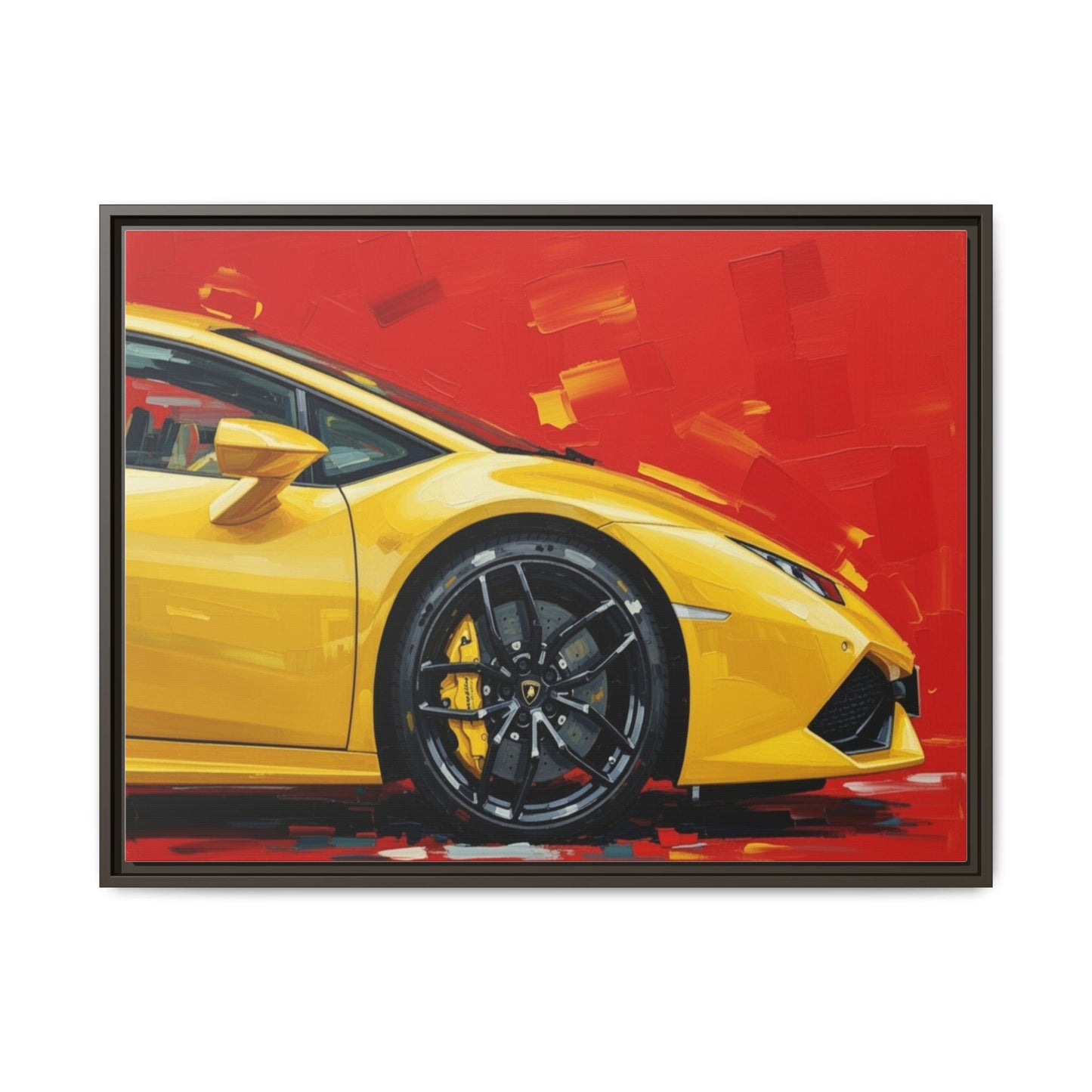 Yellow Sports Car Matte Canvas Print — Framed Automotive Wall Art