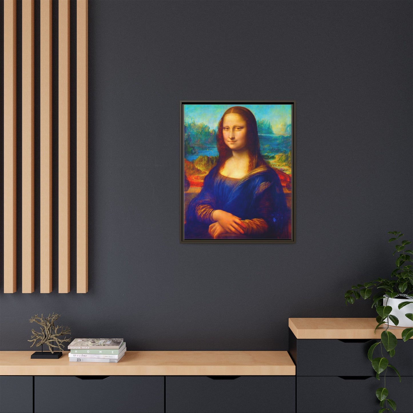 Framed Matte Canvas Print — Colorful Mona Lisa Wall Art