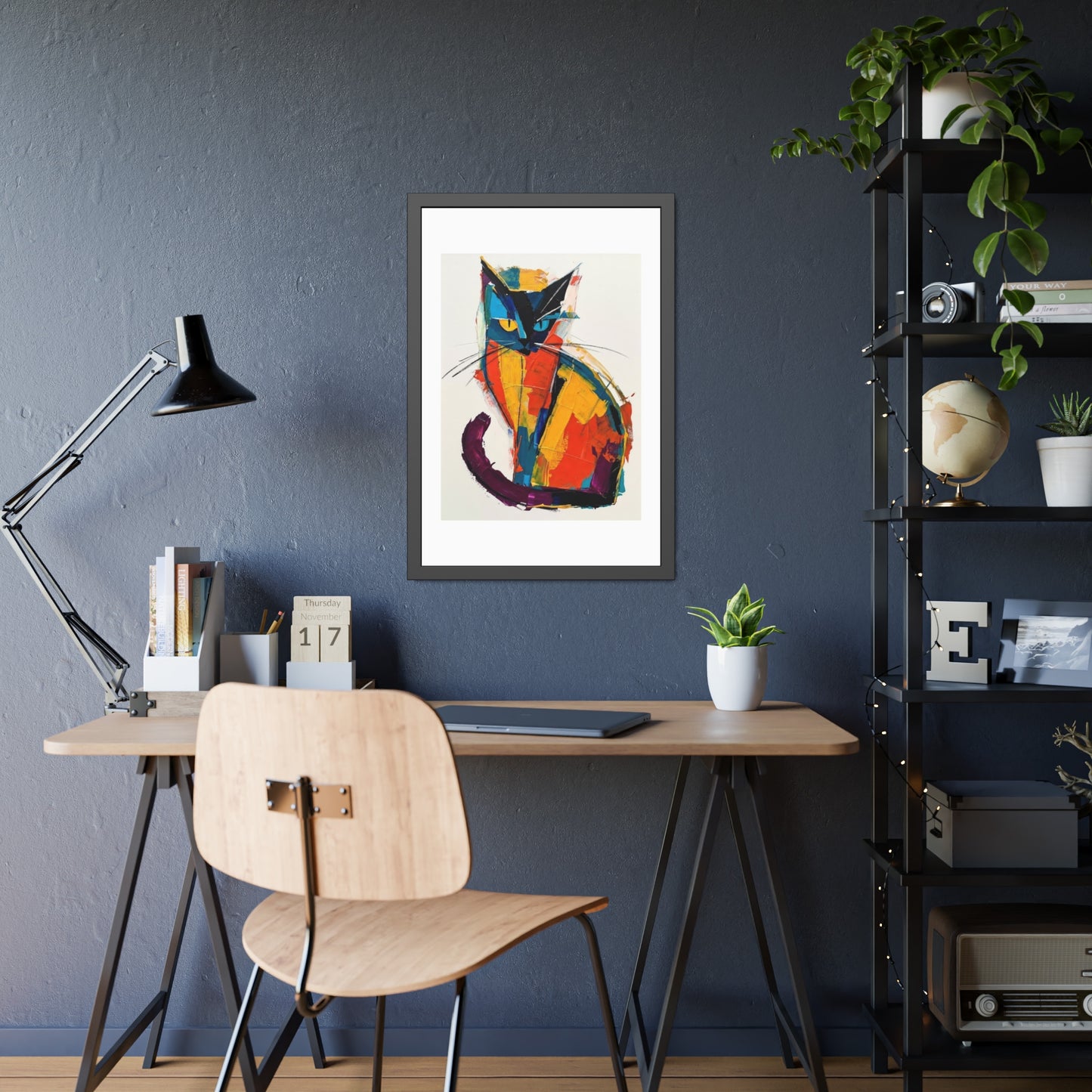 Colorful Abstract Cat Framed Poster