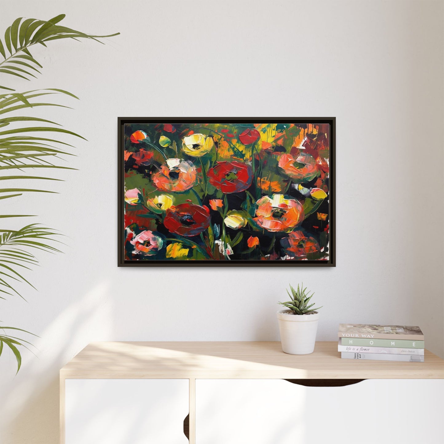 Framed Floral Canvas Print — Vibrant Abstract Poppies Wall Art
