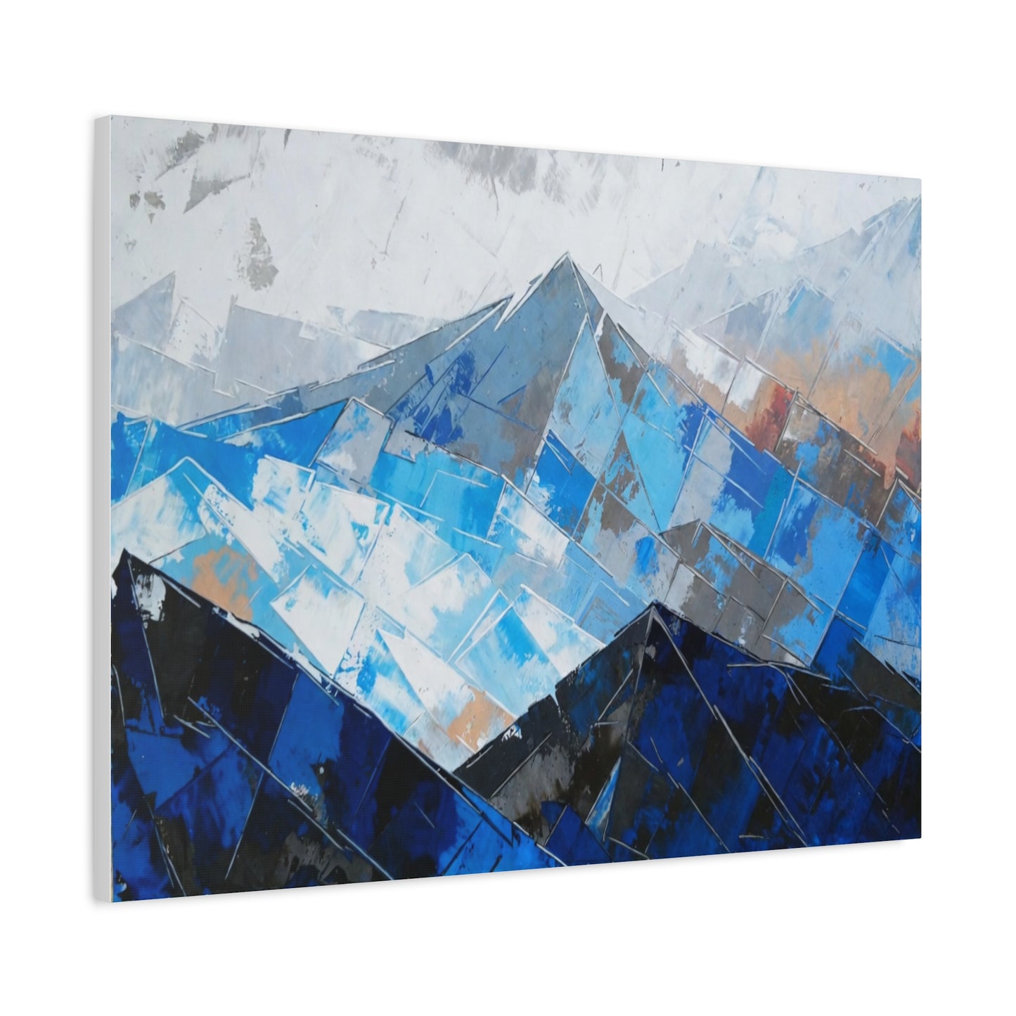 Blue Abstract Mountain Canvas Print – Modern Geometric Landscape Wall Art
