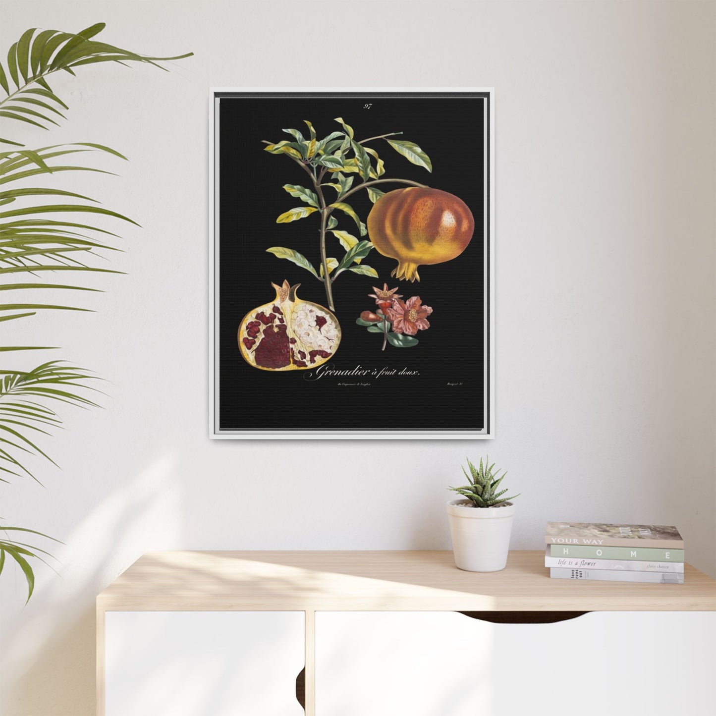 Pomegranate Botanical Framed Canvas Print — Vintage Fruit Wall Art