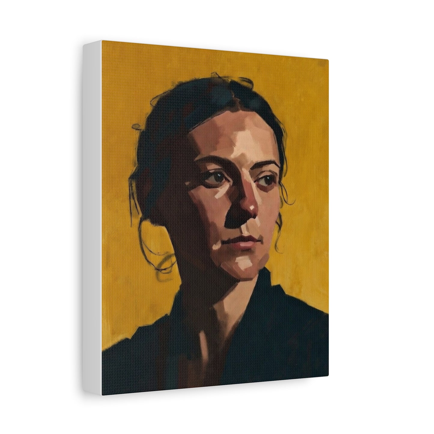 Portrait Painting Canvas Print — Moody Golden Female Portrait on Matte Stretched Canvas