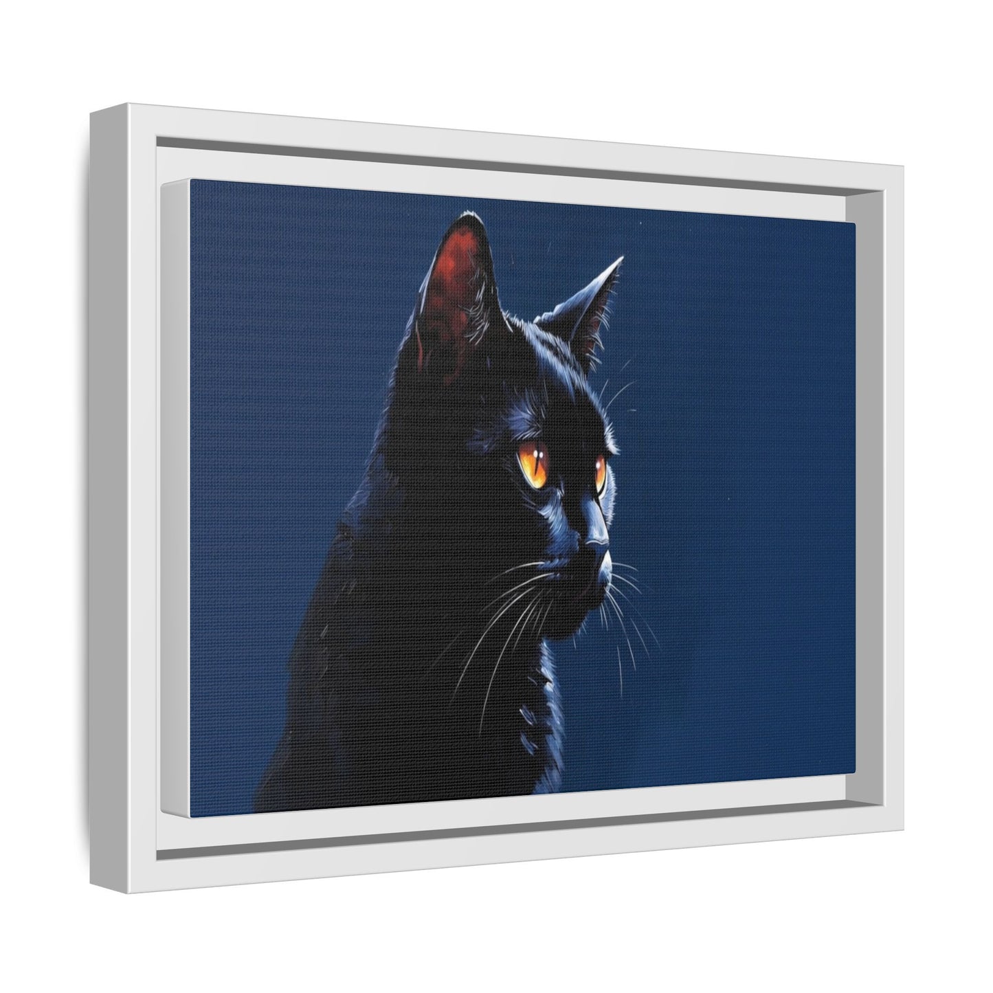 Black Cat Portrait Matte Canvas Framed Wall Art — Dramatic Feline Photo Print