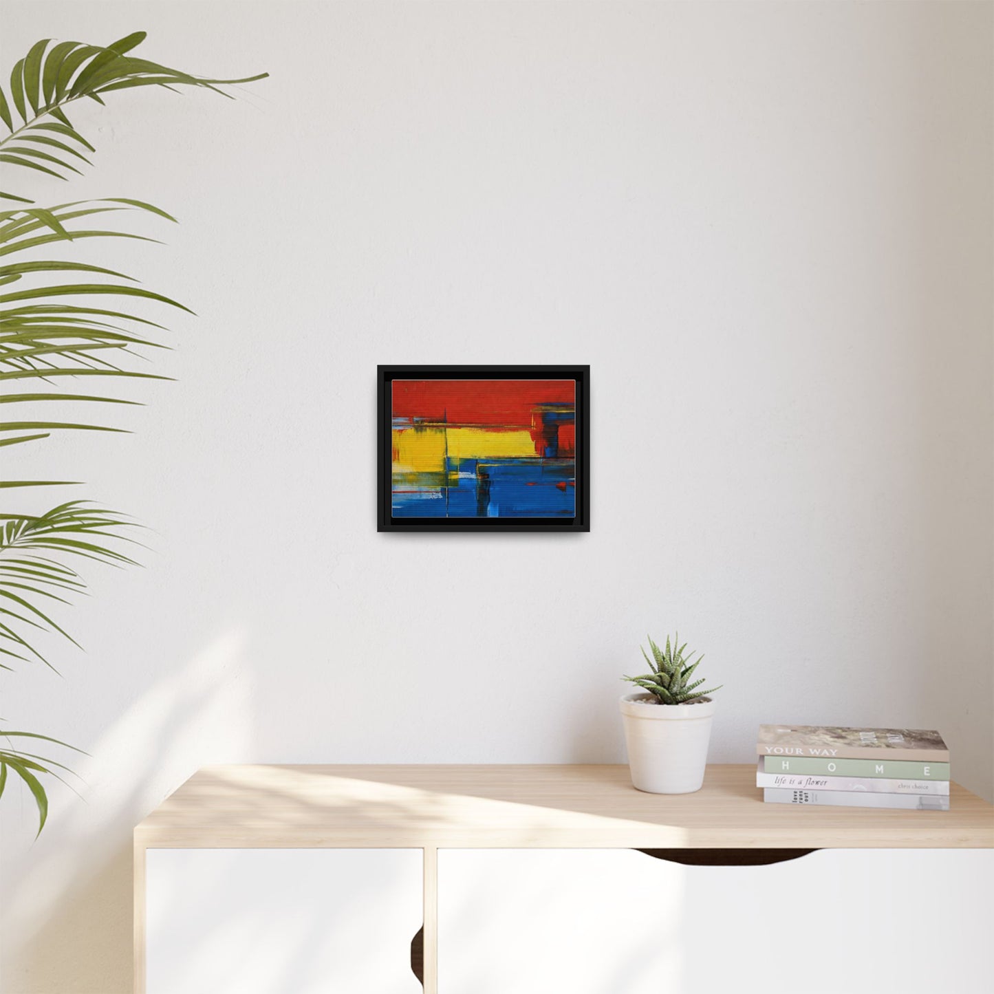 Abstract Color Block Matte Canvas Framed Wall Art — Modern Red Yellow Blue Painting