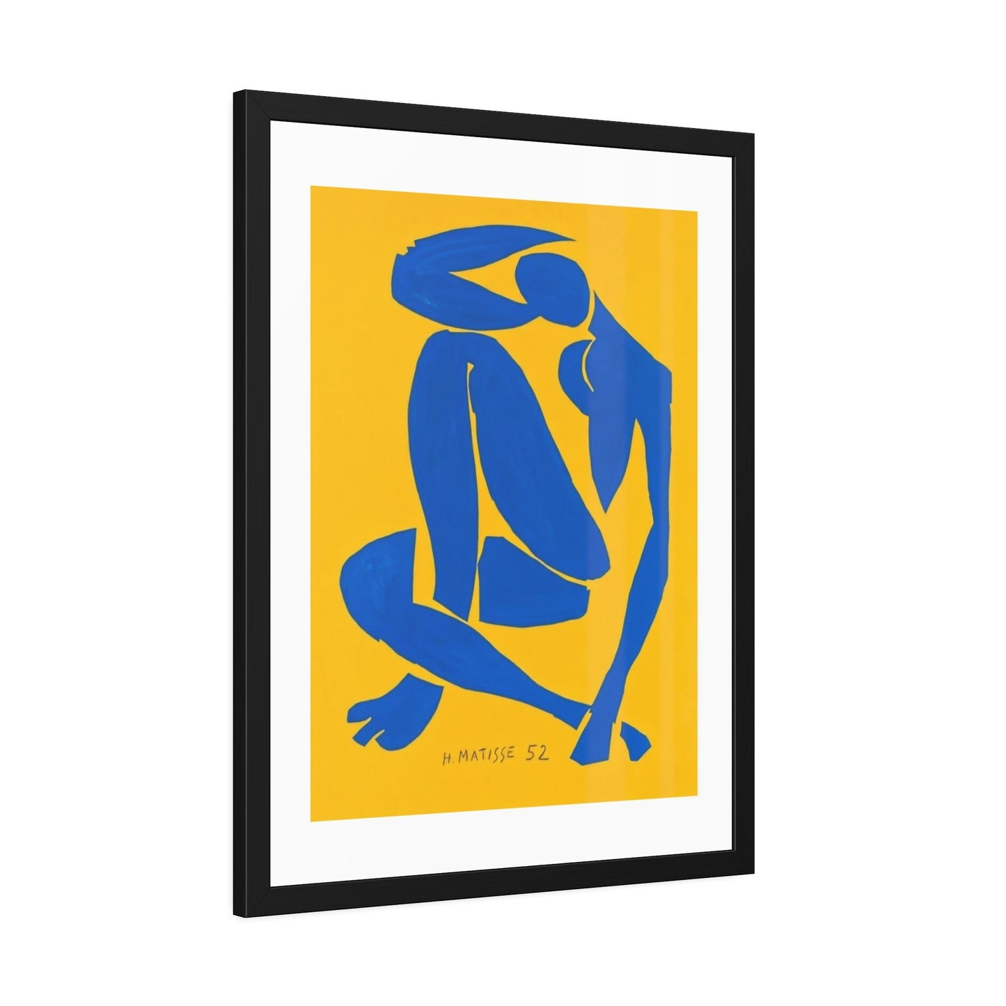 Framed Art Print - Blue Cutout Figure on Yellow (Matisse Style)