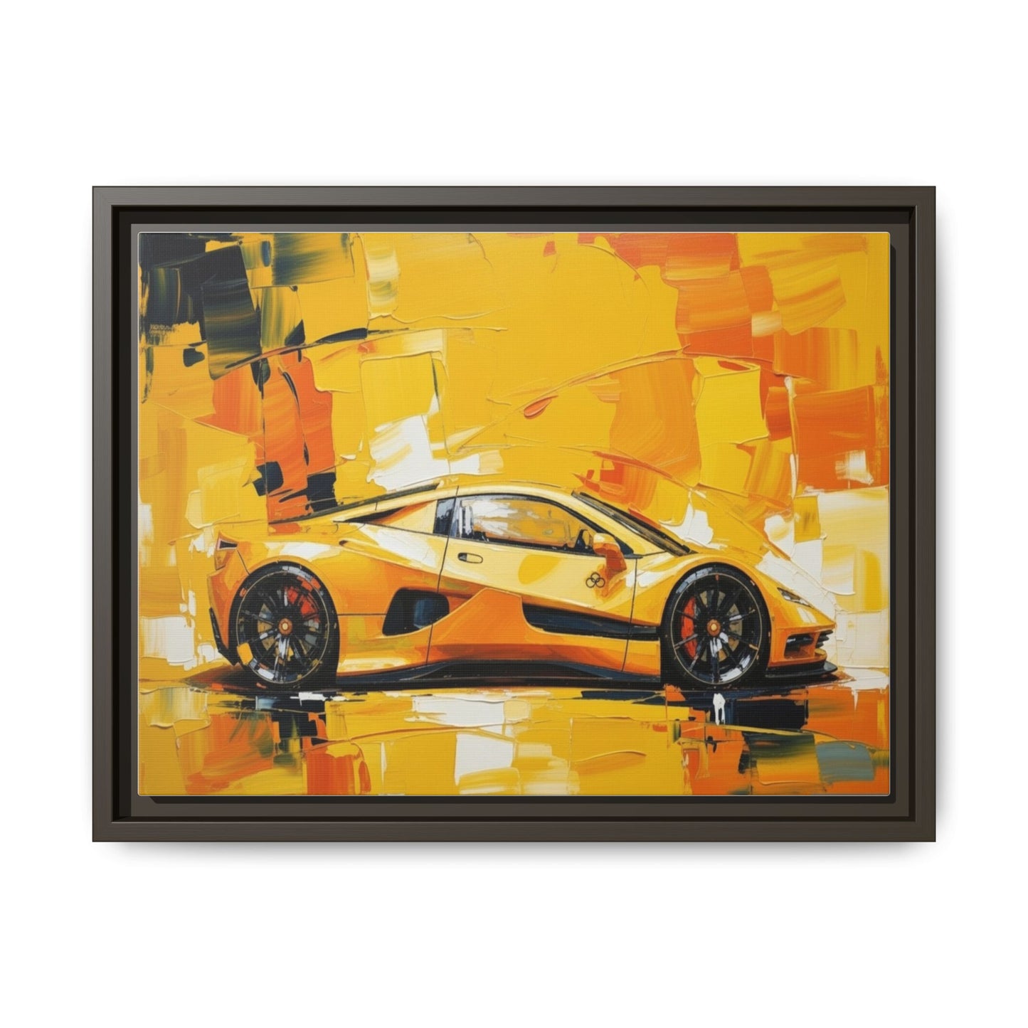 Yellow Sports Car Abstract Matte Canvas Framed Print