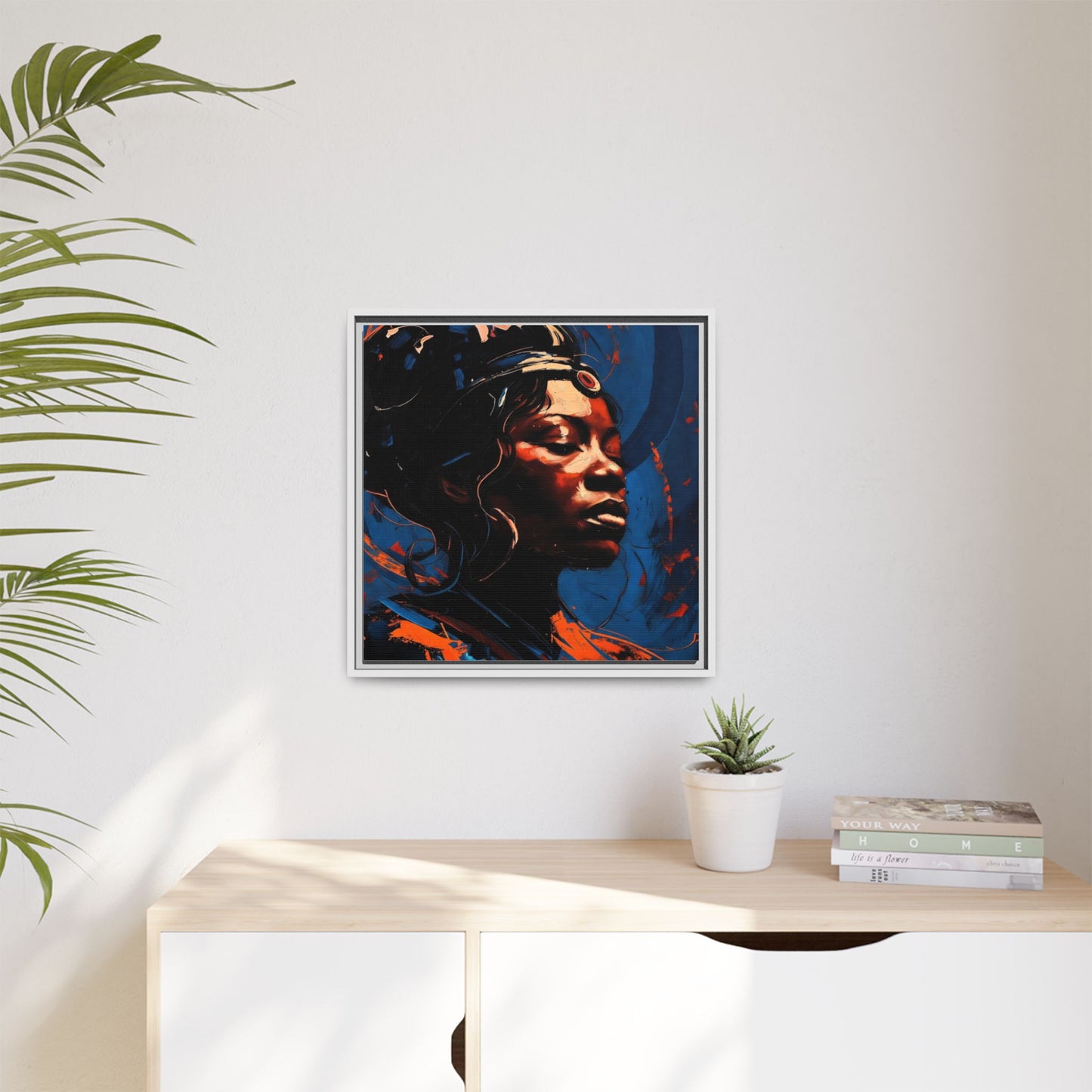 Framed Matte Canvas Art - Vibrant Portrait of a Black Woman (Multi-Color)