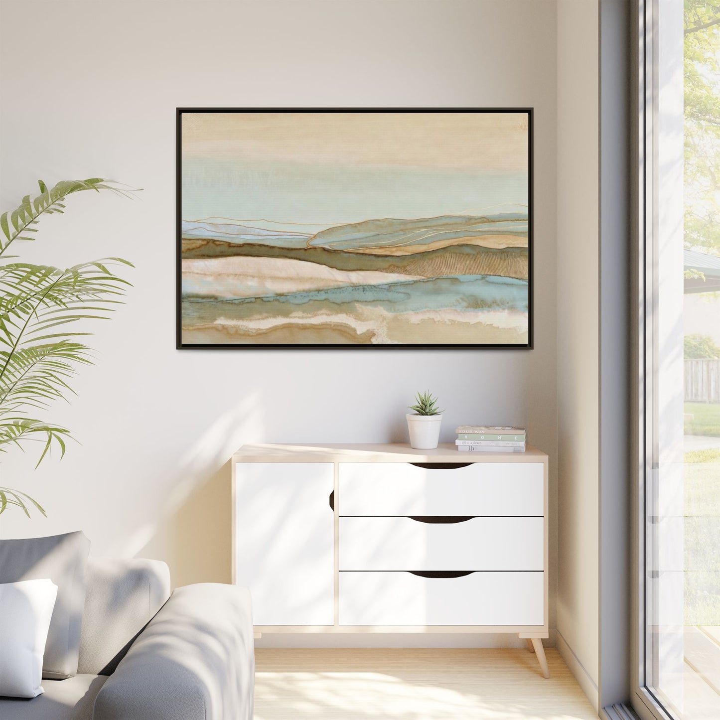 Framed Matte Canvas Coastal Abstract Landscape Wall Art