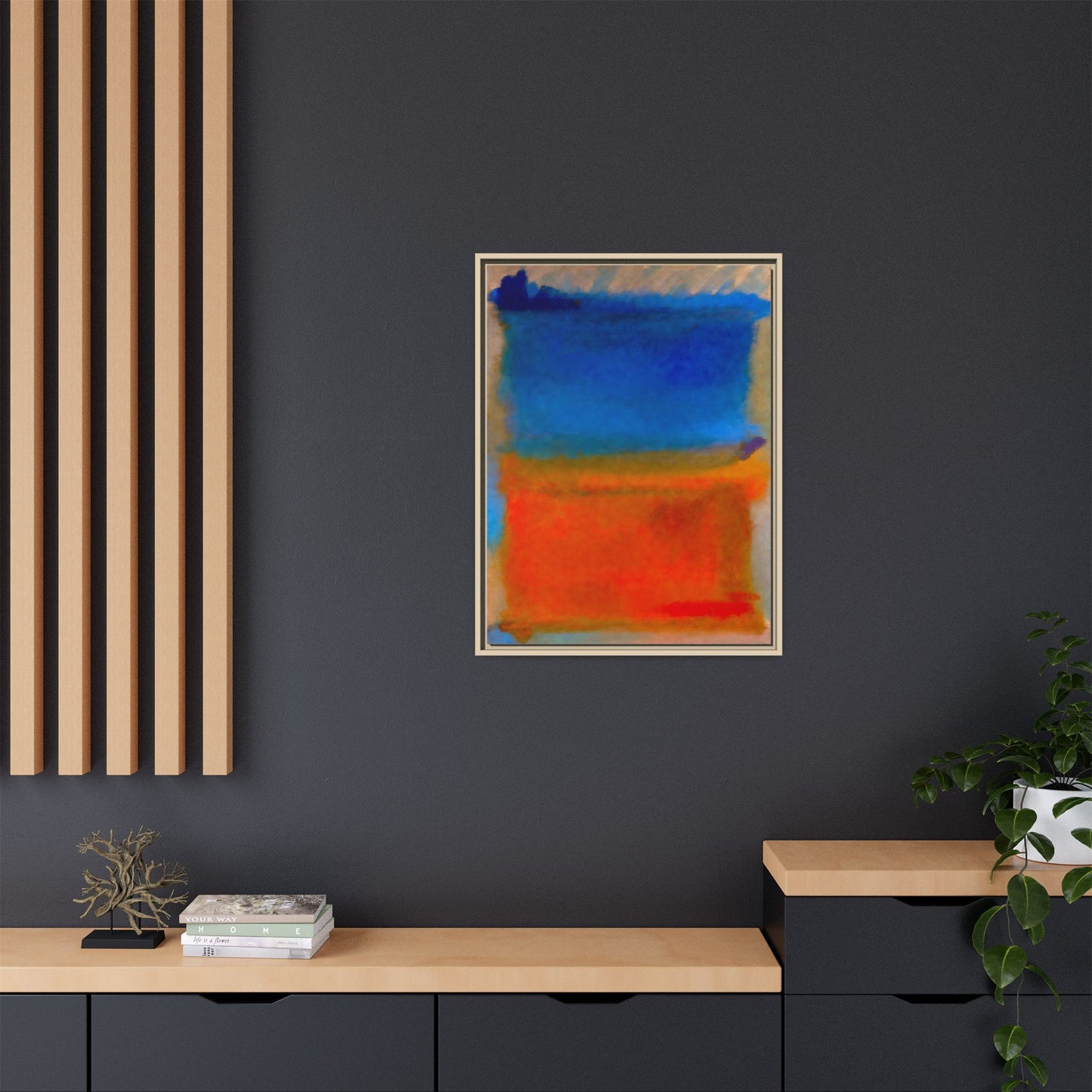 Abstract Color Block Matte Canvas Framed Wall Art — Blue & Orange Modern Painting