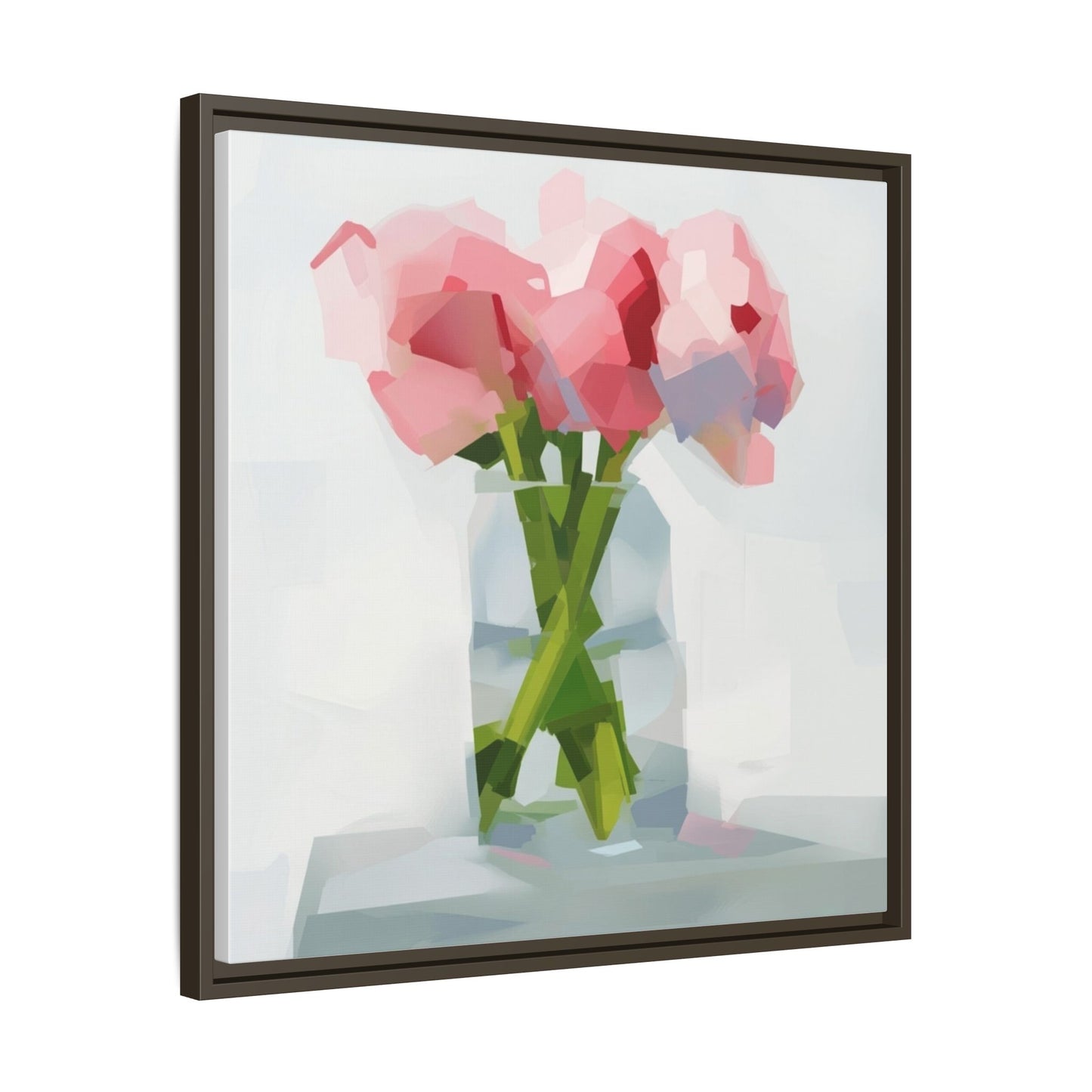 Framed Floral Canvas Art — Pink Peonies in Vase (Matte)