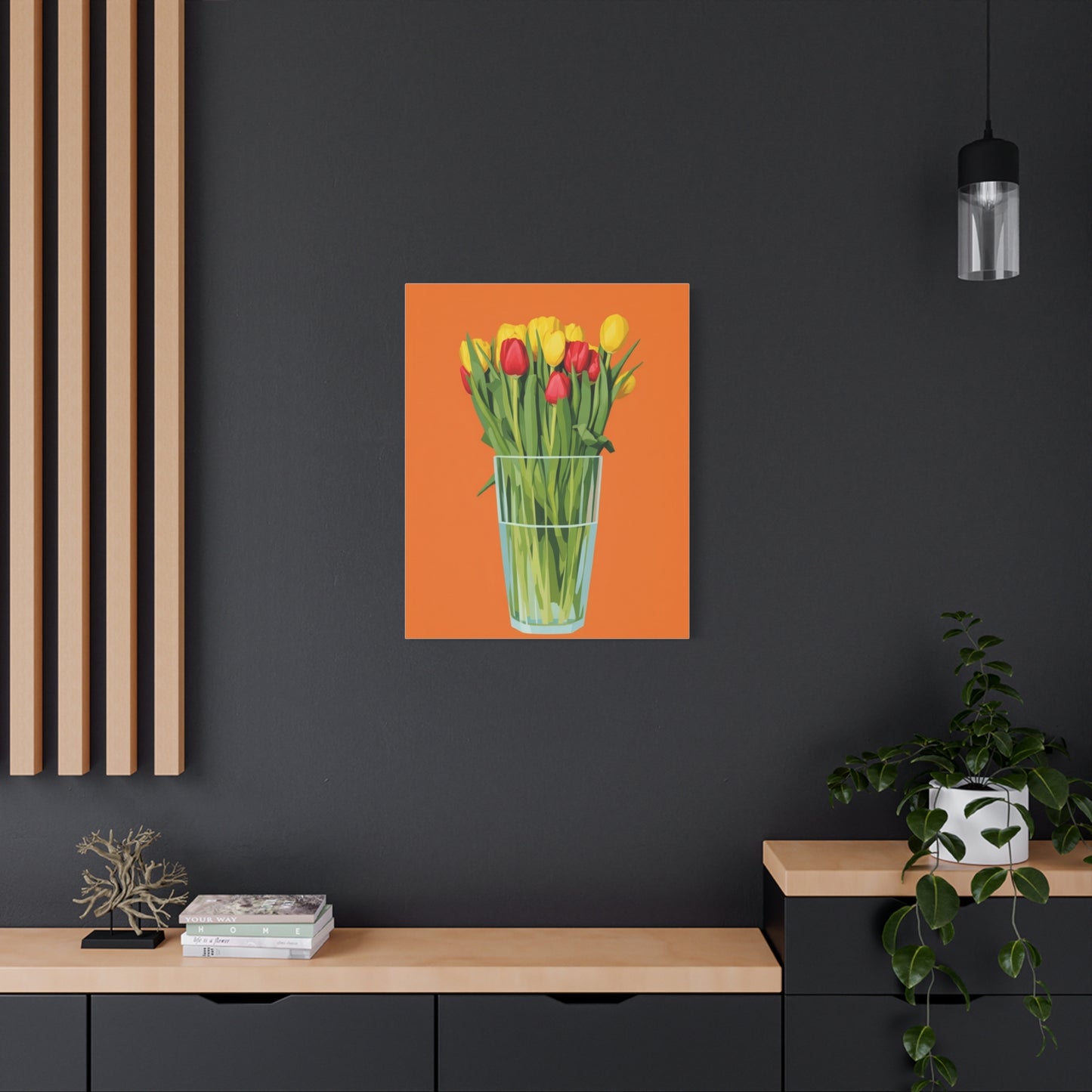 Tulip Bouquet Canvas Wall Art – Glass Vase on Orange