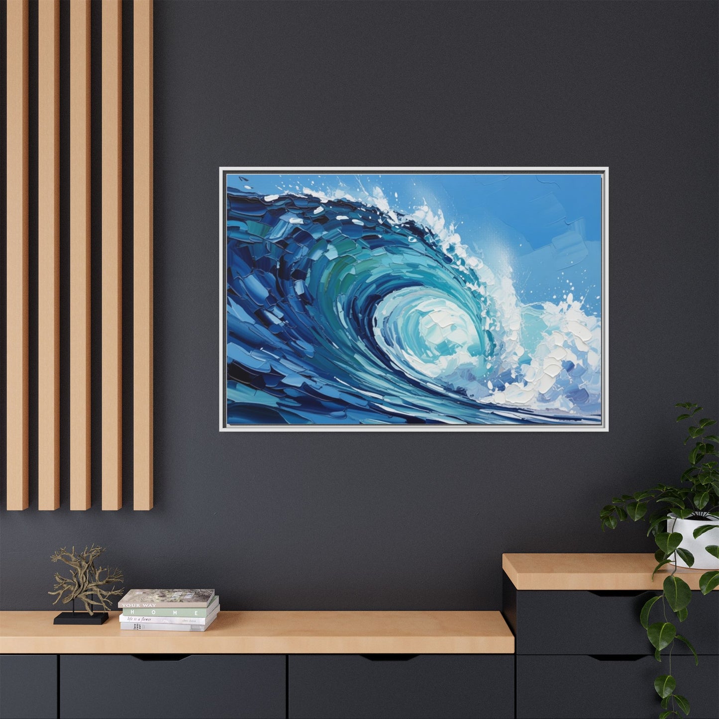 Framed Matte Canvas Wave Art — Blue Ocean Surf Wall Decor