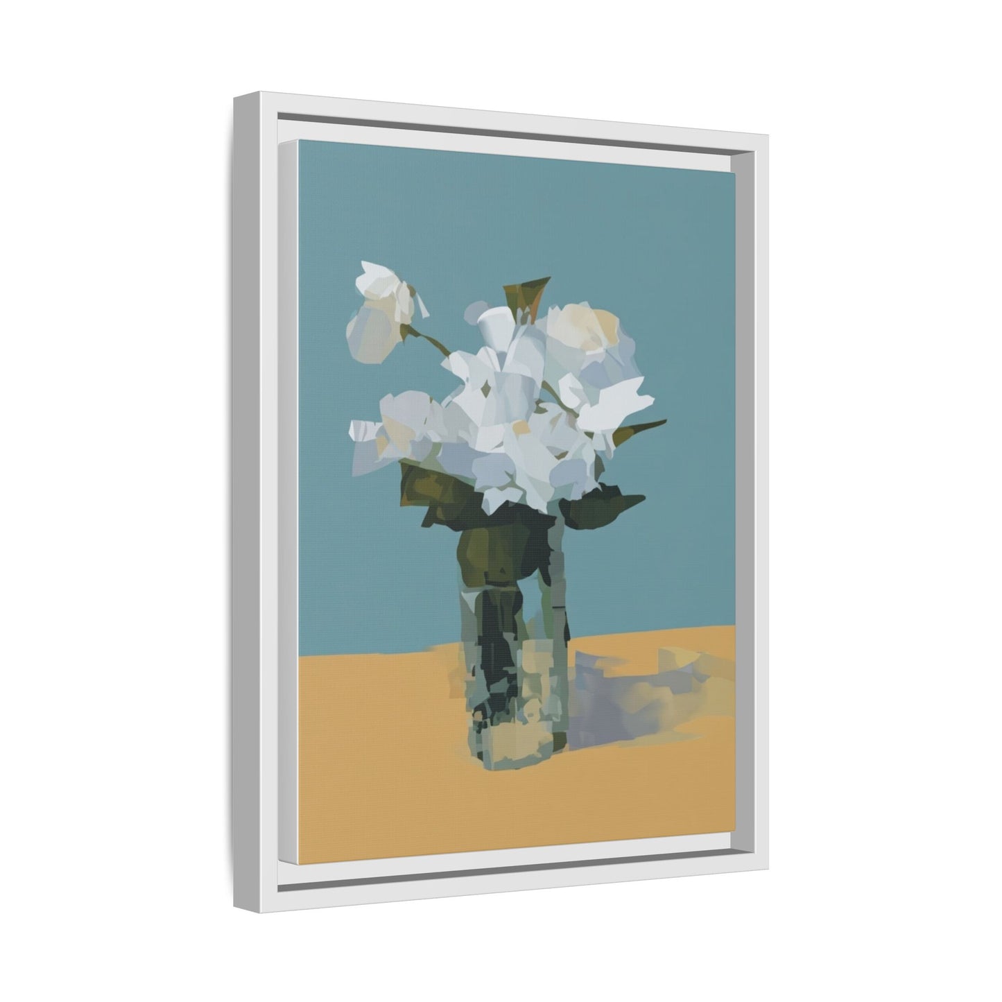 Framed Floral Still Life Canvas Art — Modern White Bouquet Wall Art