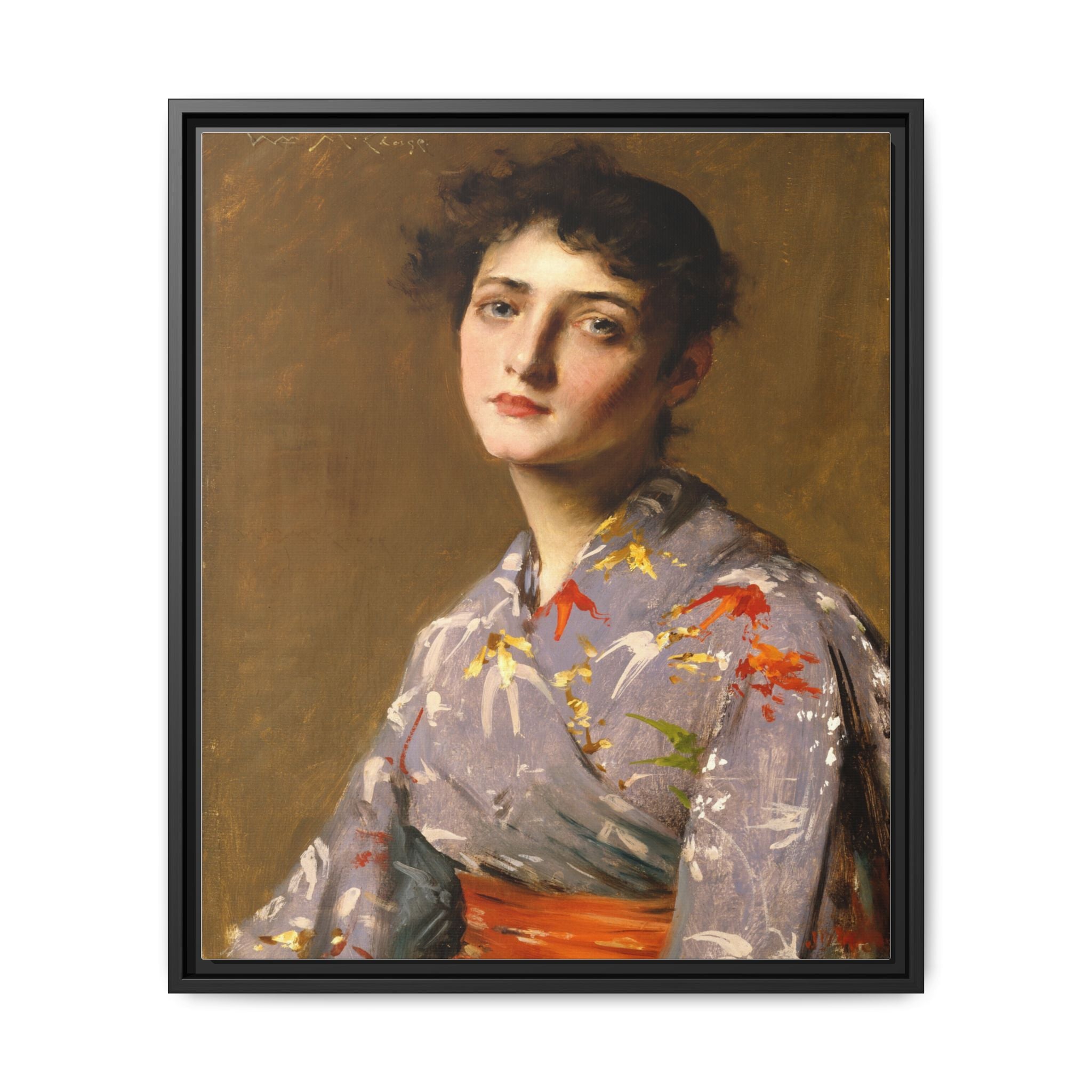 Girl in a Japanese Costume by William Merritt Chase Framed Matte Canvas Wall Art Print