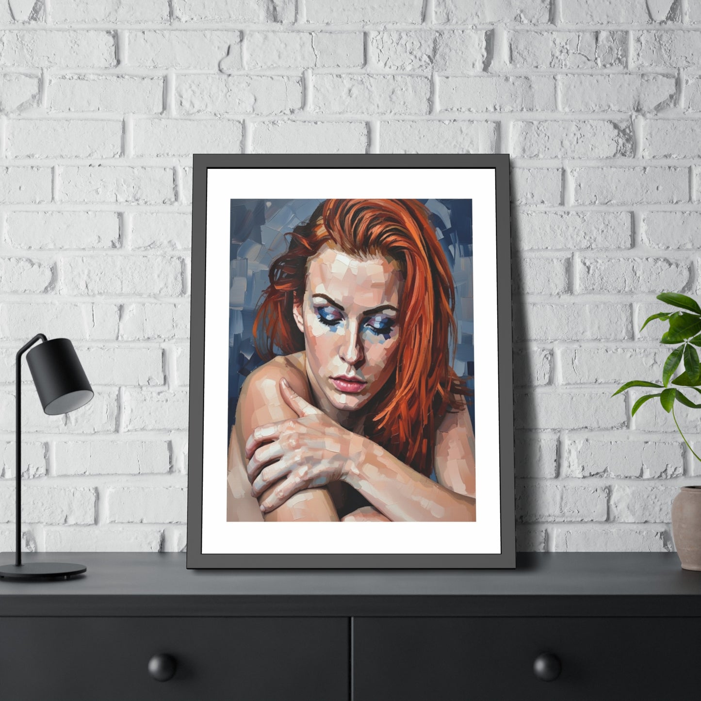 Framed Poster - Moody Redhead Portrait Art Print (Framed)