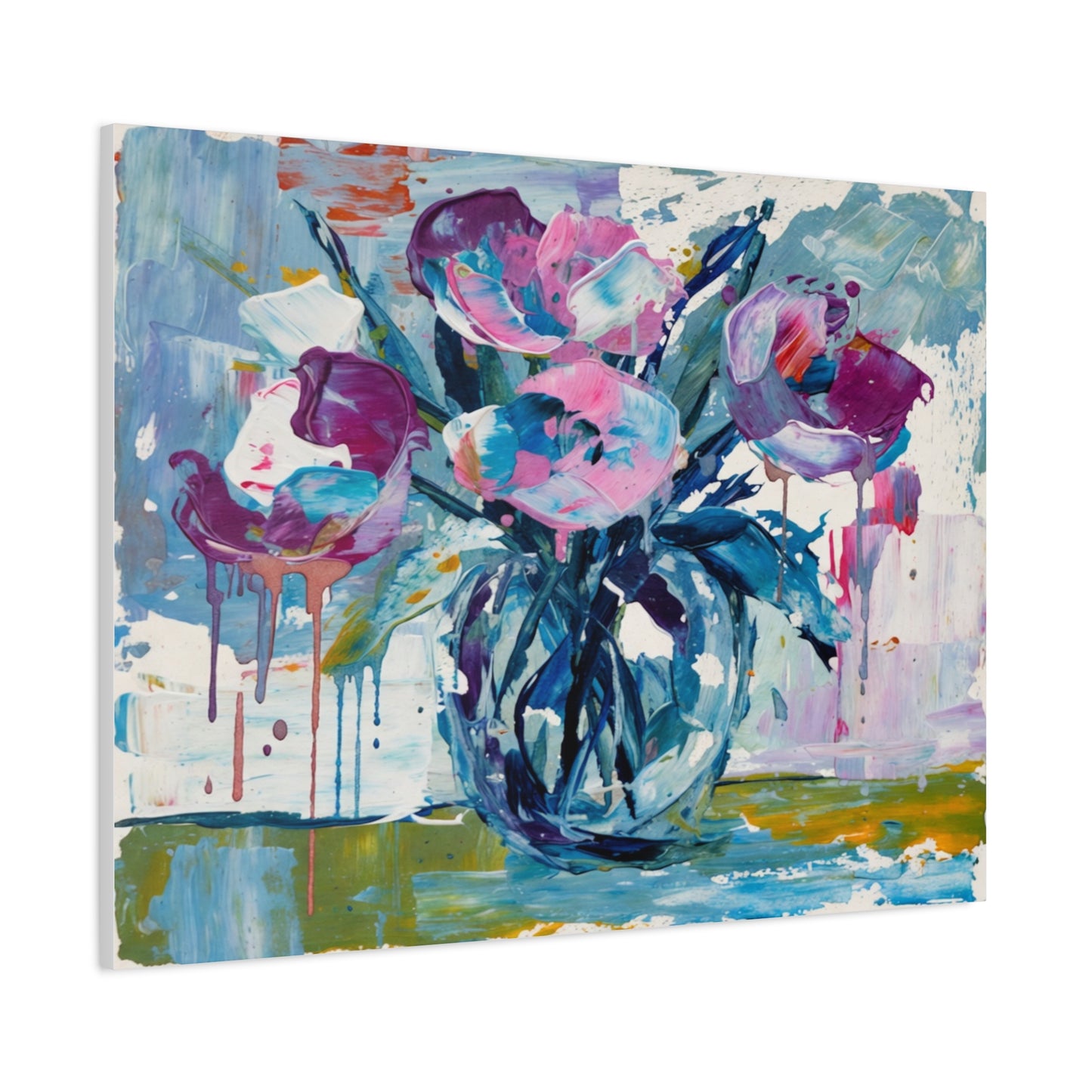 Abstract Floral Canvas Wall Art — Colorful Bouquet Matte Stretched Canvas
